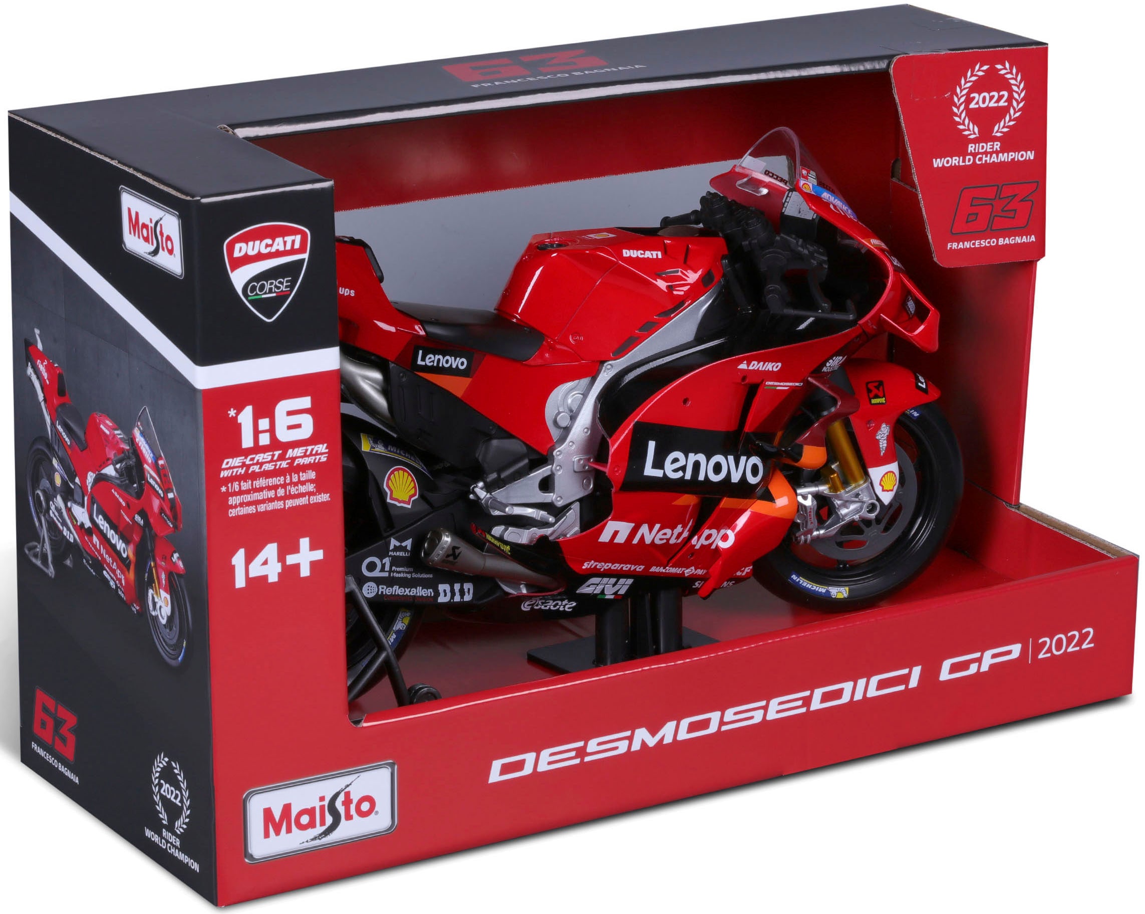 Maisto® Sammlerauto »Moto GP Ducati Lenovo ´22, #63 Francesco Bagnaia«, 1:6