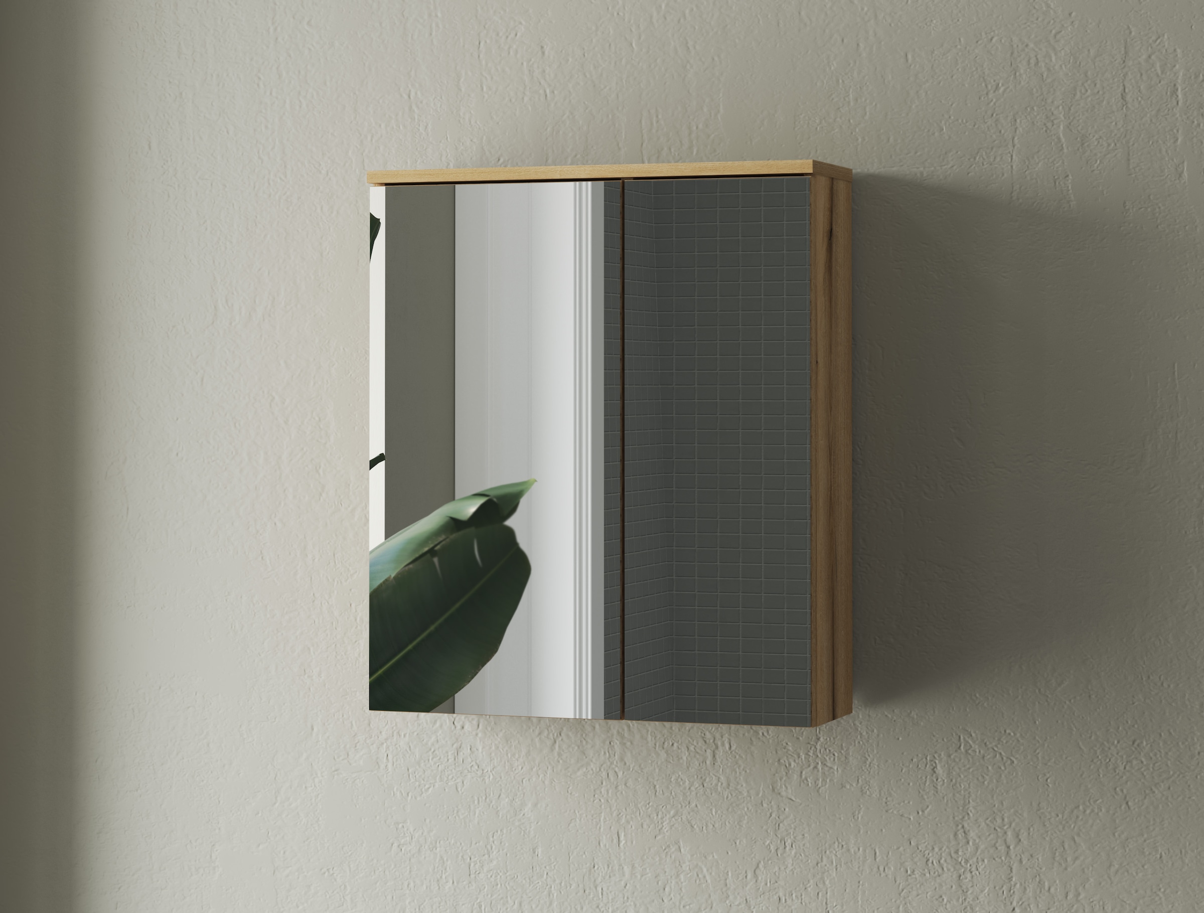 INOSIGN Badspiegel »Oslo, Spiegelschrank in Eiche Evoke, Spiegel im skandinavischen Design«, Aufbewahrungsschrank mit 2 Spiegeltüren, wahlweise mit LED
