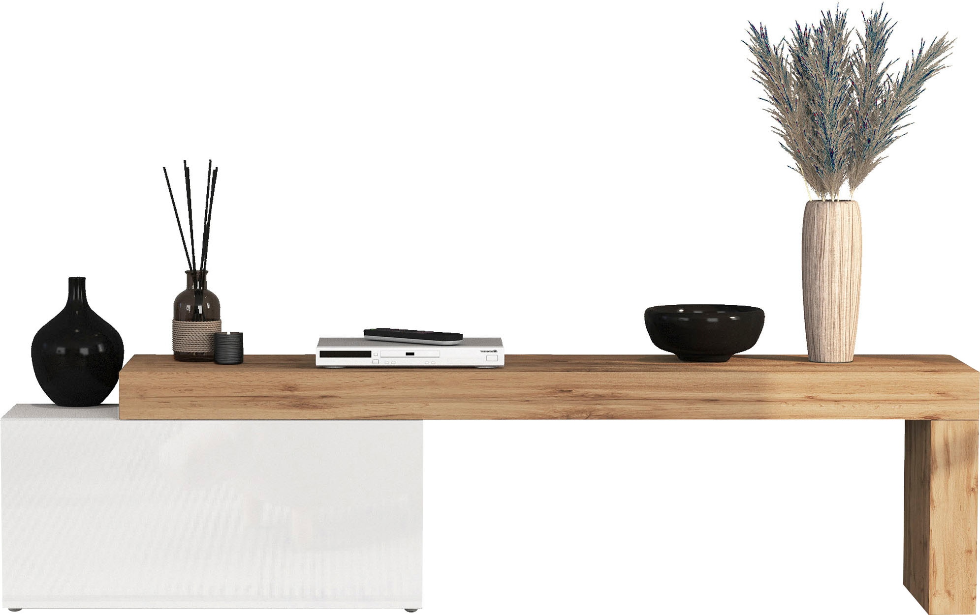 OTTO home Lowboard »Chronos TV-Board, TV-Schrank« Breite verstellbar von 180 bis 260 cm, 1 Stk. tlg. Breite 220 cm TV-Board,Lowboard,1 Klappe und ein L-Förmiger Aufsatz