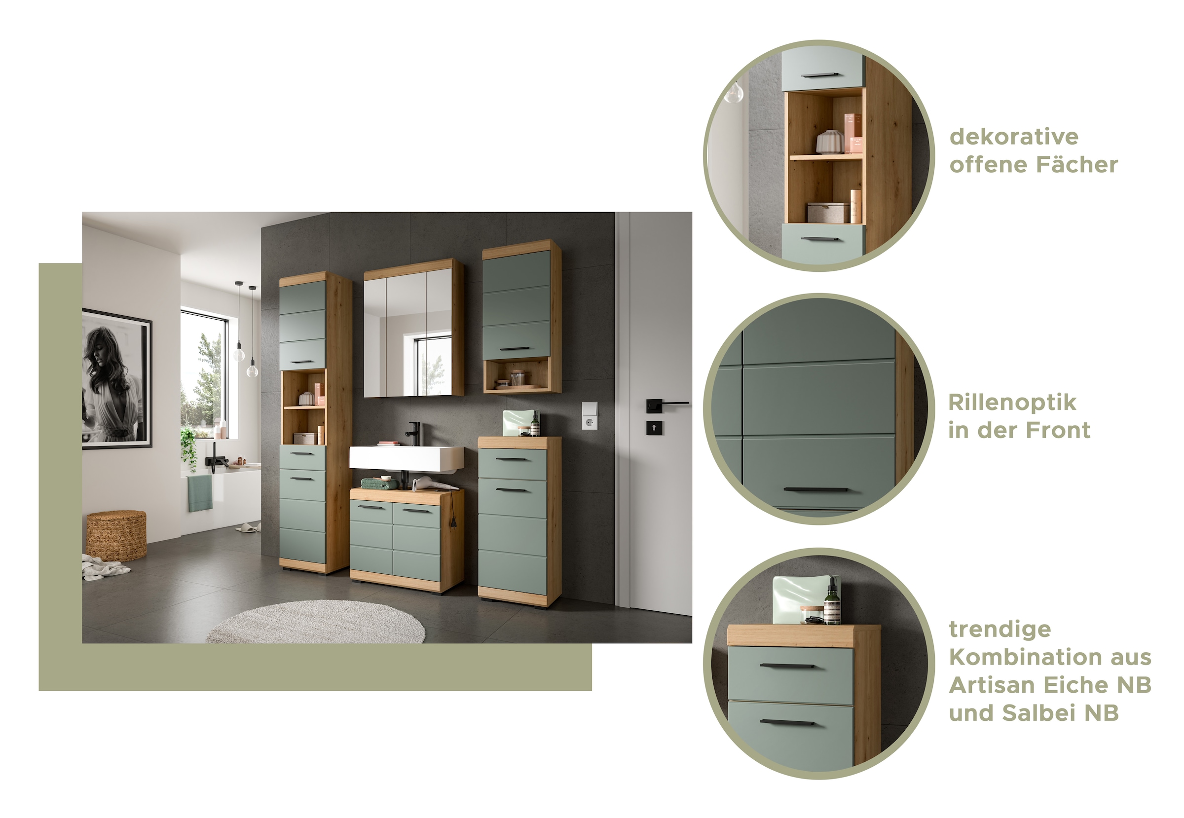 INOSIGN Midischrank »Siena, Breite 74cm, 4 Türen, 1 Schubkasten, 4 Fächer, MDF-Front«, in verschiedenen Farben erhältlich, Badmöbel, Badschrank, Schrank, Bad