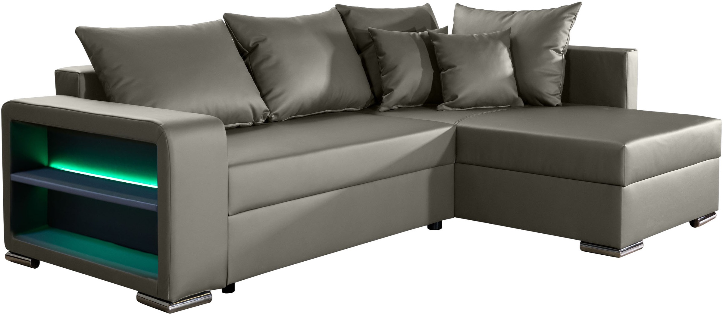 COLLECTION AB Ecksofa »John L-Form, B: 226 cm, Schlaffunktion & Bettkasten« Regalelement mit Licht, Couch mit Federkern, 2 Zierkissen