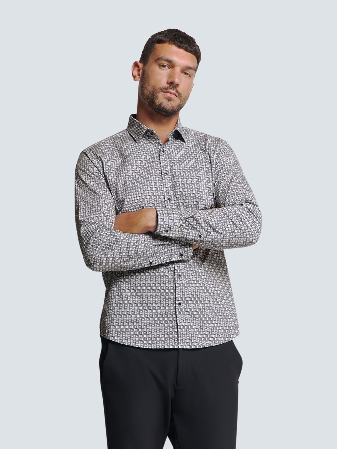 No Excess Herren Langarmhemd gemustert in blau, Größe S