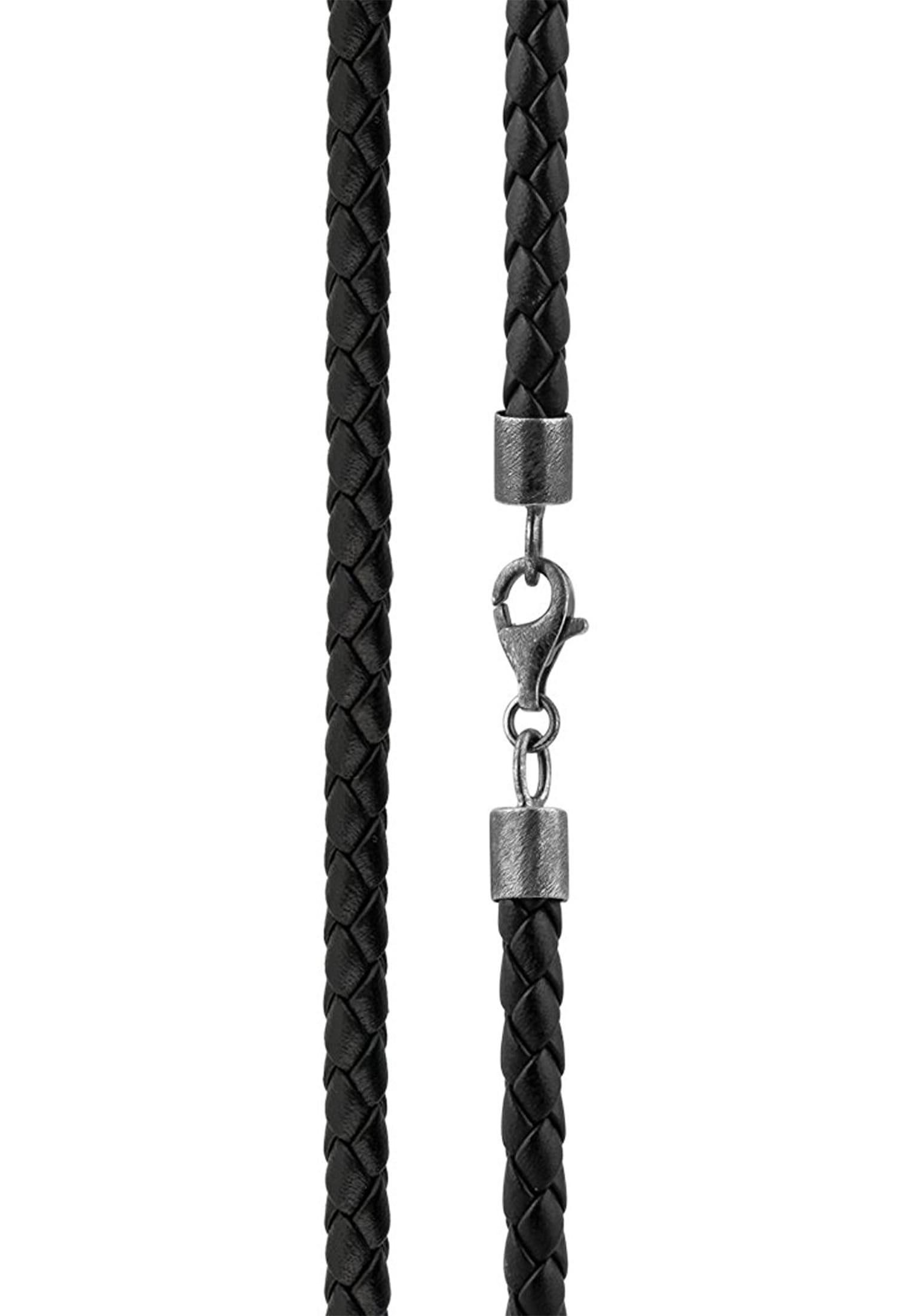 Kuzzoi Lederband »Halskette Herren Lederkette Geflochten Schwarz 925 Silber«