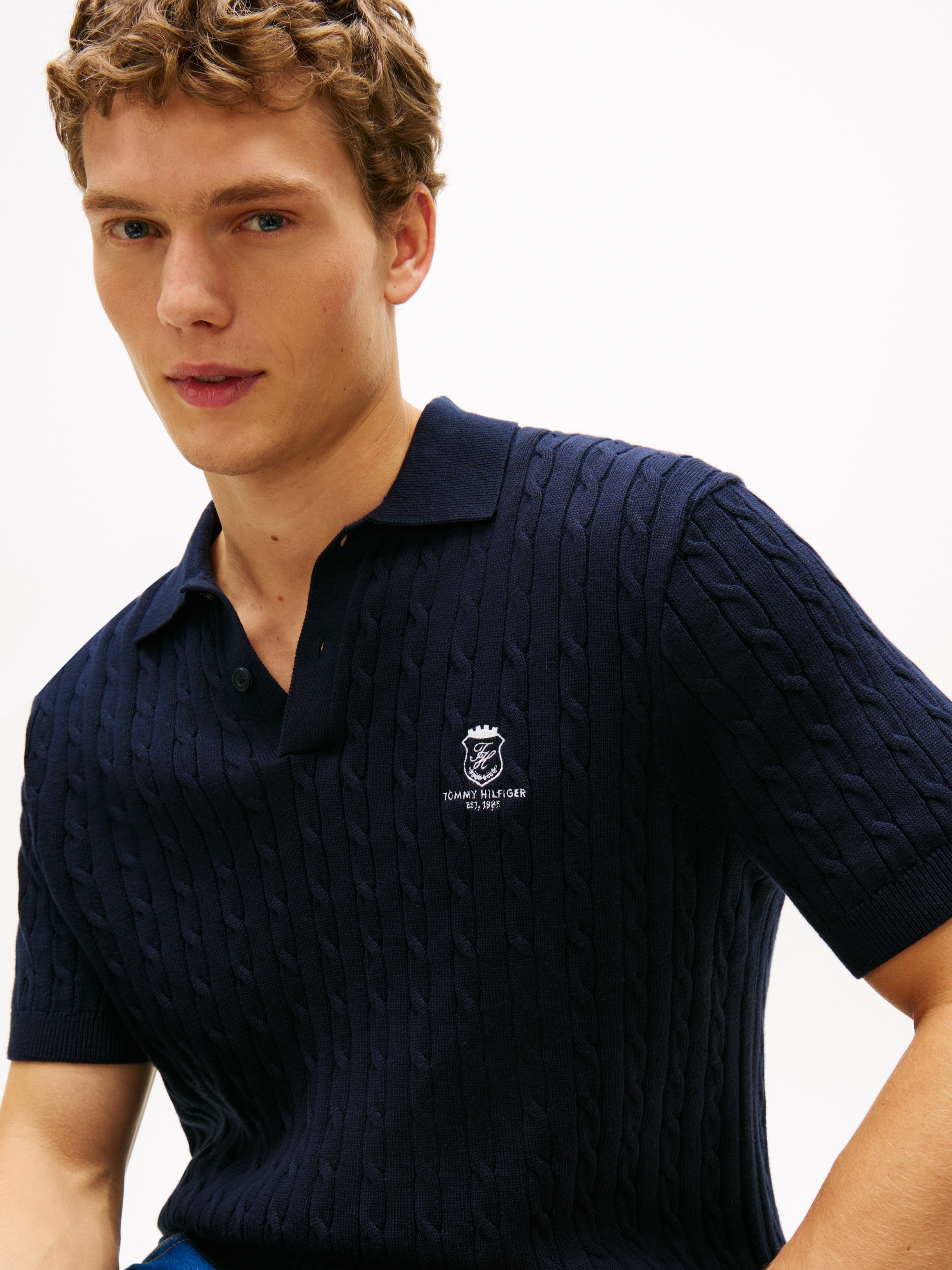 Tommy Hilfiger Poloshirt »CABLE SHORT SLEEVE POLO« regular fit, Zopfmuster