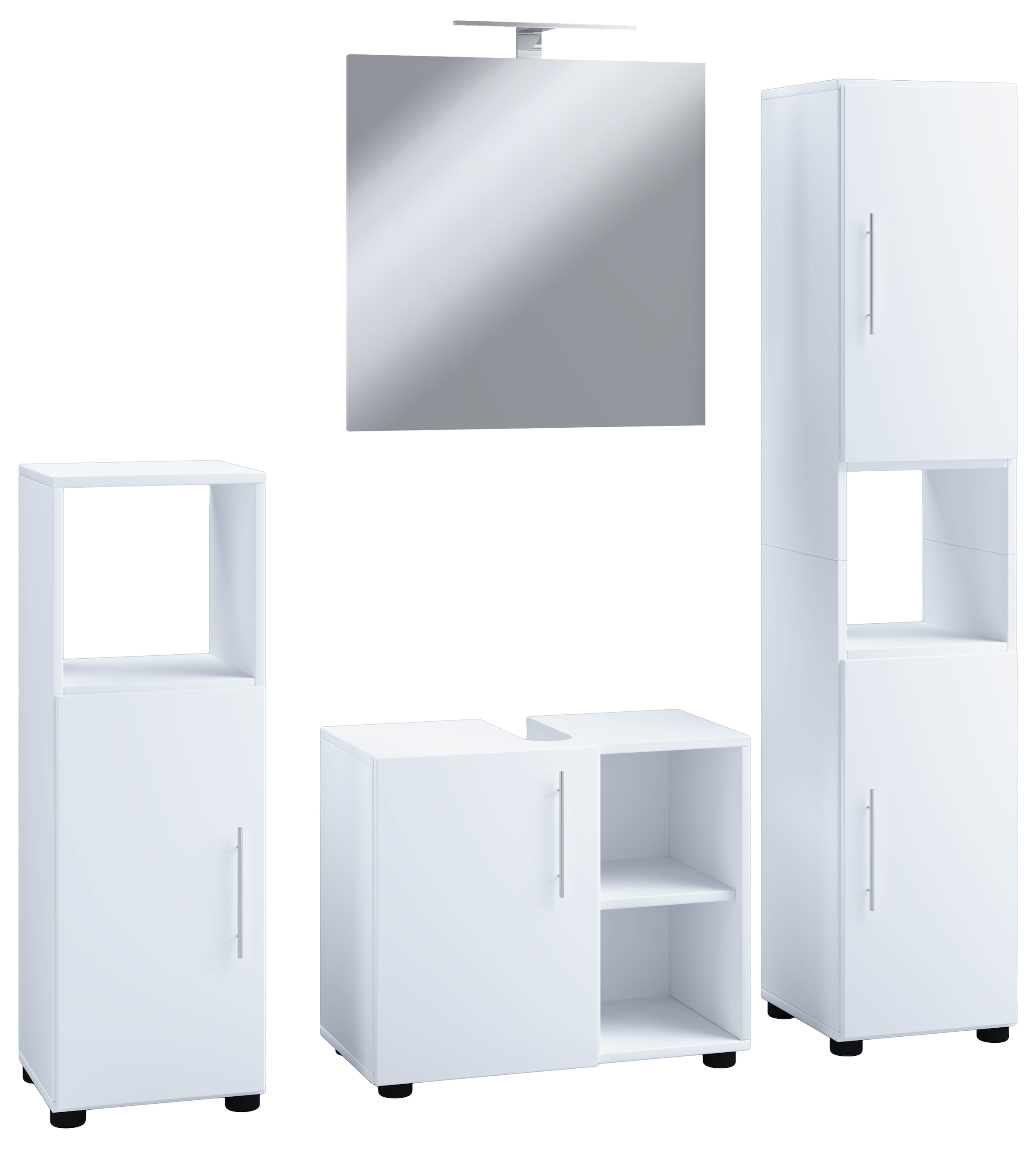 VCM Waschbeckenunterschrank »VCM 4-tlg. Badmöbelset | Badmöbel | Set aus Unterschrank, Midischrank, Hochschrank und Spiegel | Badezimmermöbel ¿ Flandu III«, (4 St.)
