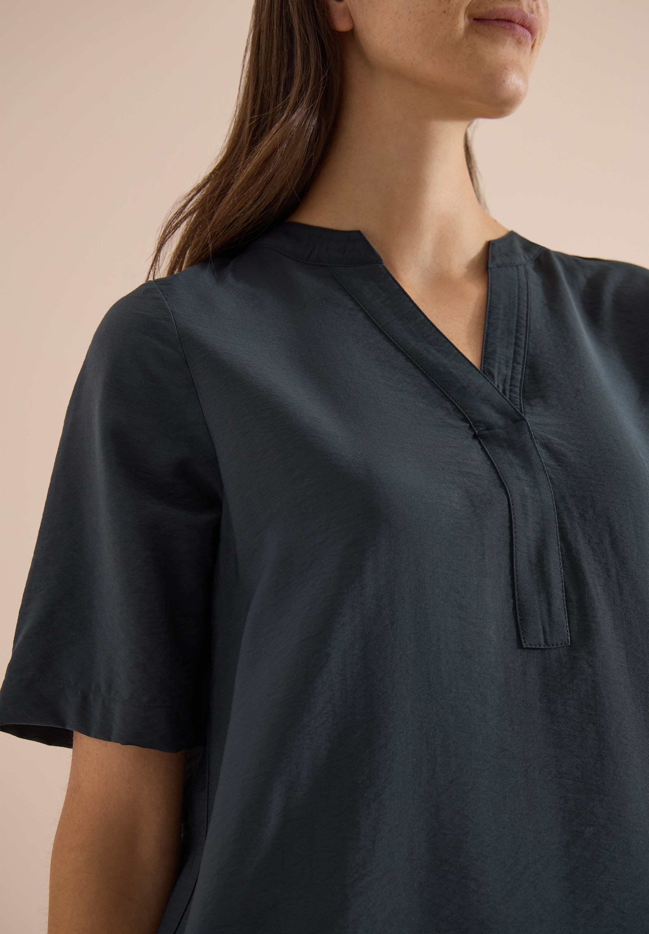 Cecil Sommerkleid Eingrifftaschen Viskosemix, Split Neck, knieumspielend