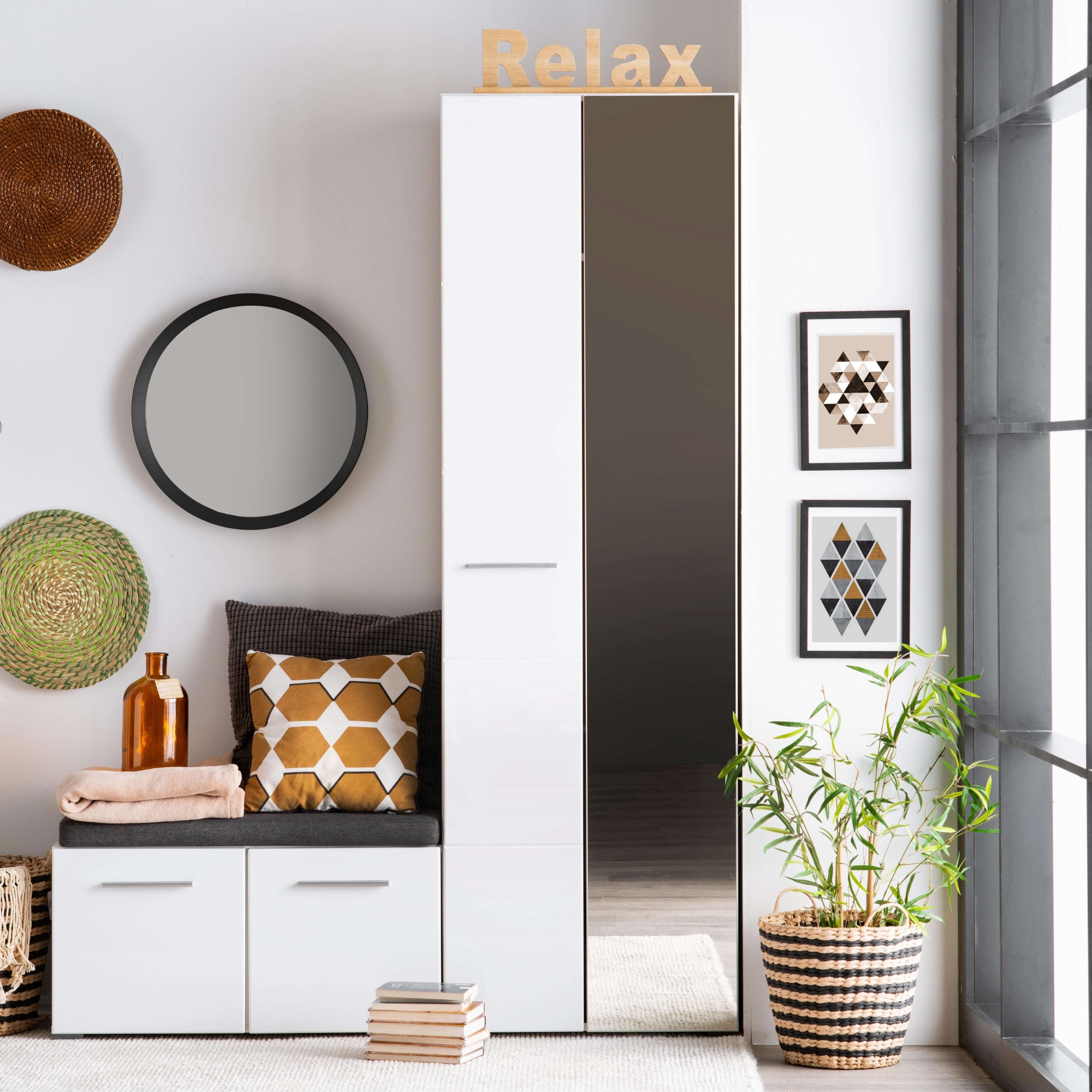 Home affaire Garderobenschrank »Beny Kleiderschrank, Stauraumschrank, Flurschrank, Höhe 193 cm«, Hochglanzfronten, Spiegeltür, Breite 60 cm, ausziehbare Kleiderstange
