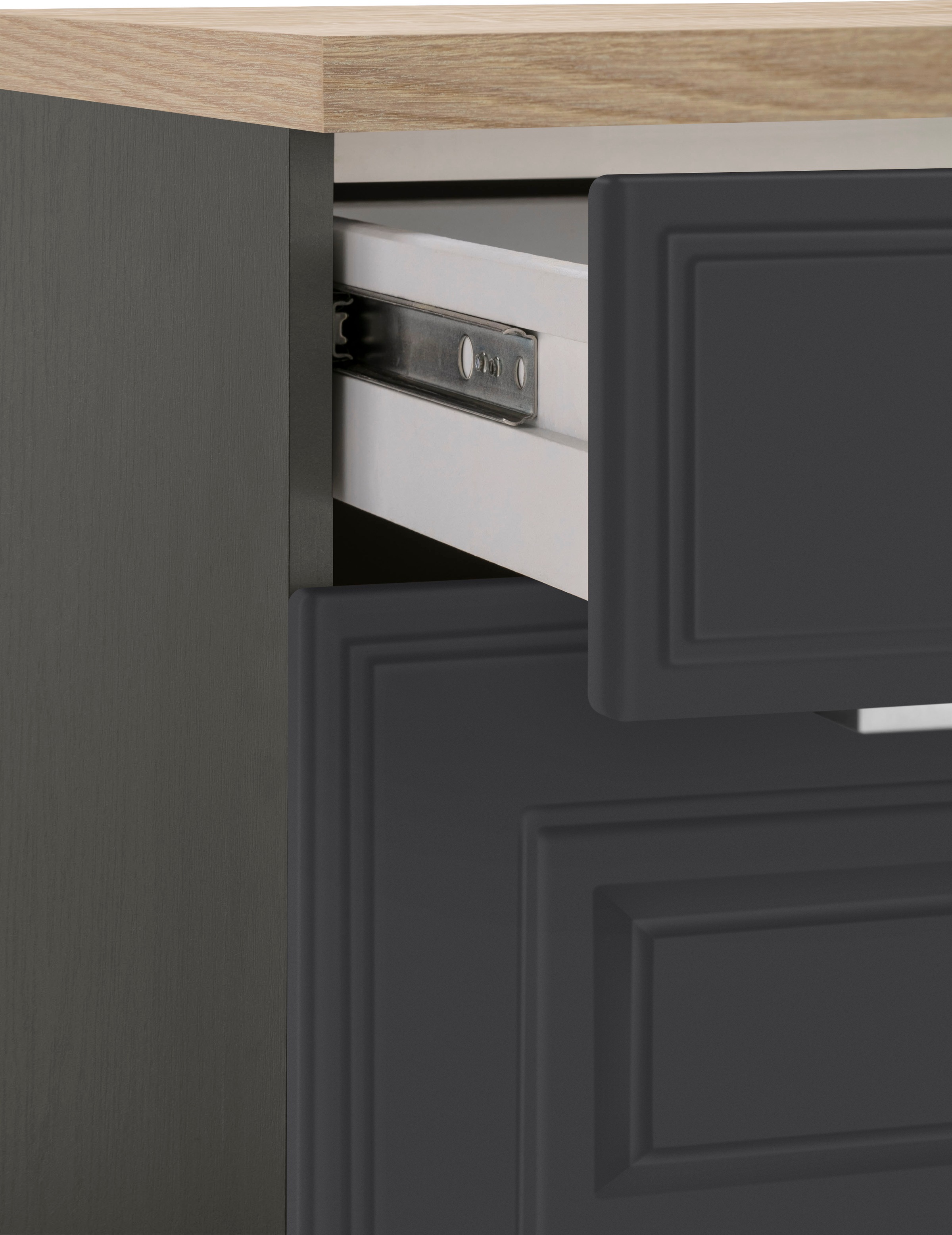 KOCHSTATION »KS-Stockholm« Breite 270 cm, mit hochwertigen MDF Fronten im Landhaus-Stil