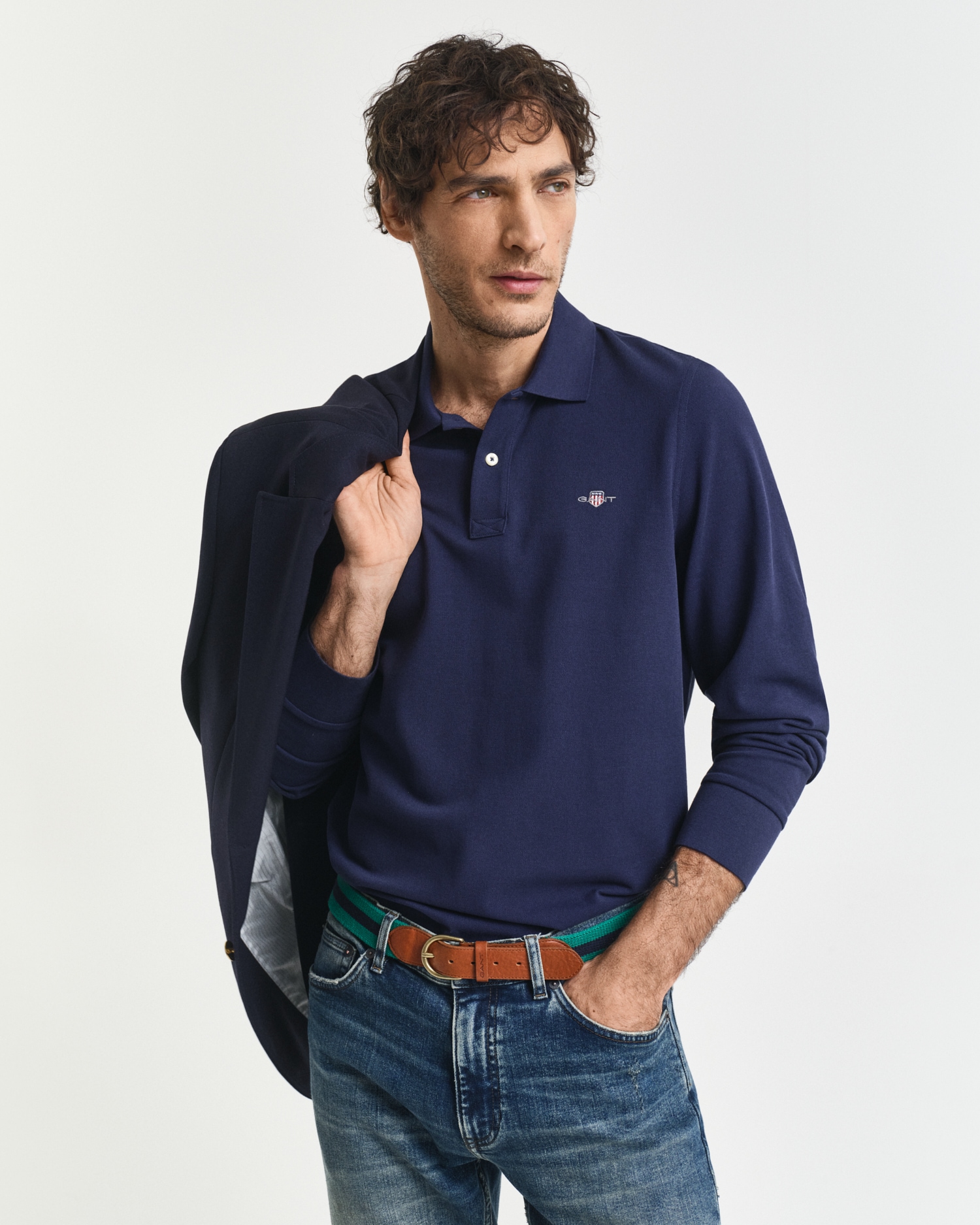 Gant Poloshirt »REG SHIELD LS PIQUE RUGGER« mit Logotickerei auf der Brust