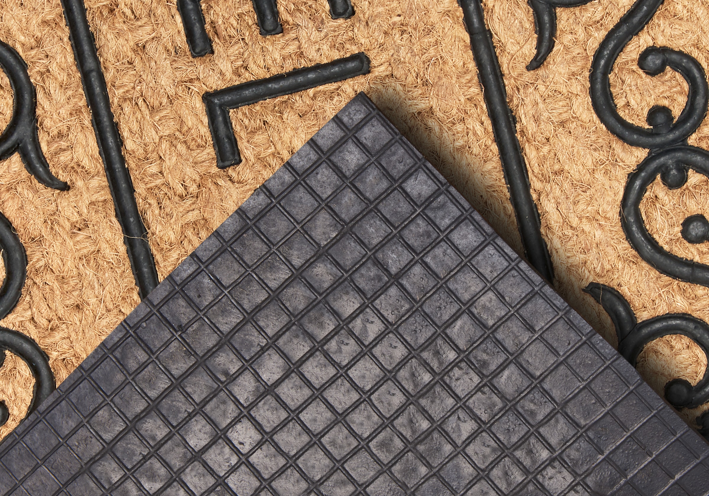 HANSE Home Fußmatte »Mix Mats Gummi-Kokos Welcome Floral Border, Türmatte«, rechteckig, 15 mm Höhe, Kokos, Gummi, Schmutzfangmatte, Outdoor, Rutschfest, Innen, Kokosmatte