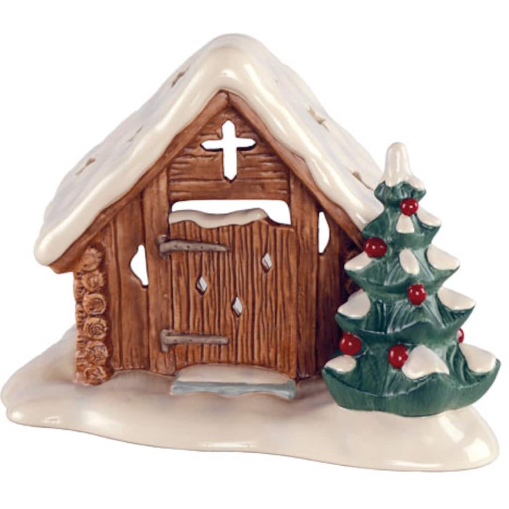 Goebel Teelichthalter »Waldkapelle, Höhe ca. 16,5 cm, Weihnachtsfigur aus Steingut«, (1 St.), Sammlerfigur, Weihnachtsdeko mit Baum, inkl. 1x Teelicht