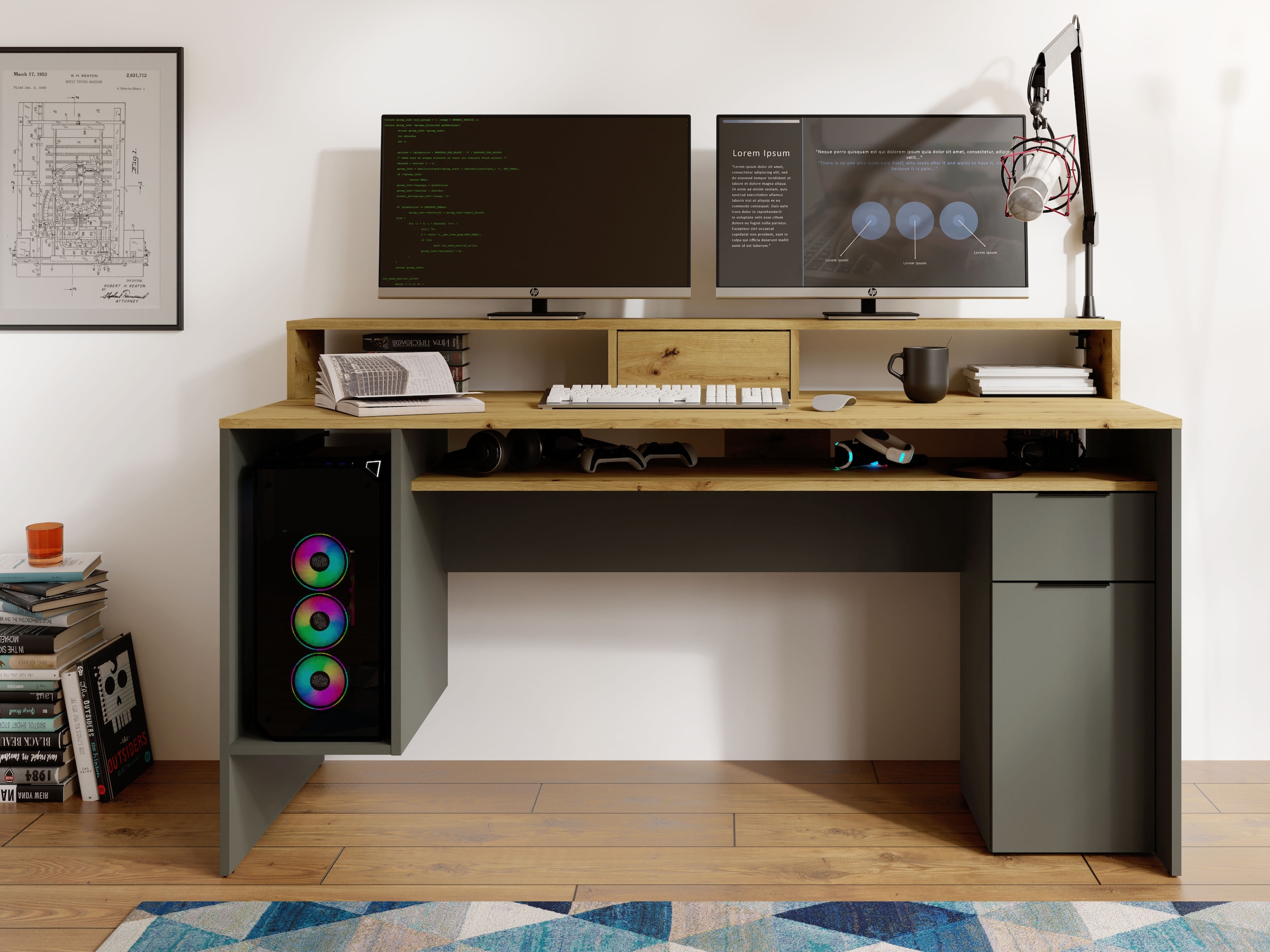 INOSIGN Schreibtisch »Peoria«, Gamingtisch mit Schublade und Monitoraufsatz, Breiten 160 x 70 cm