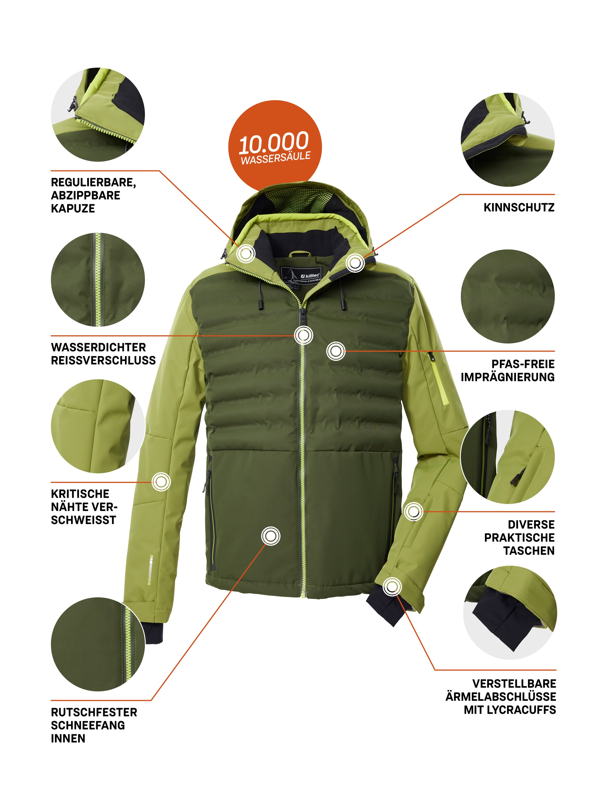 Killtec Skijacke »KSW 72 MN SKI JCKT«, Moderne Hybridoptik, winddicht, wasserabweisend, atmungsaktiv