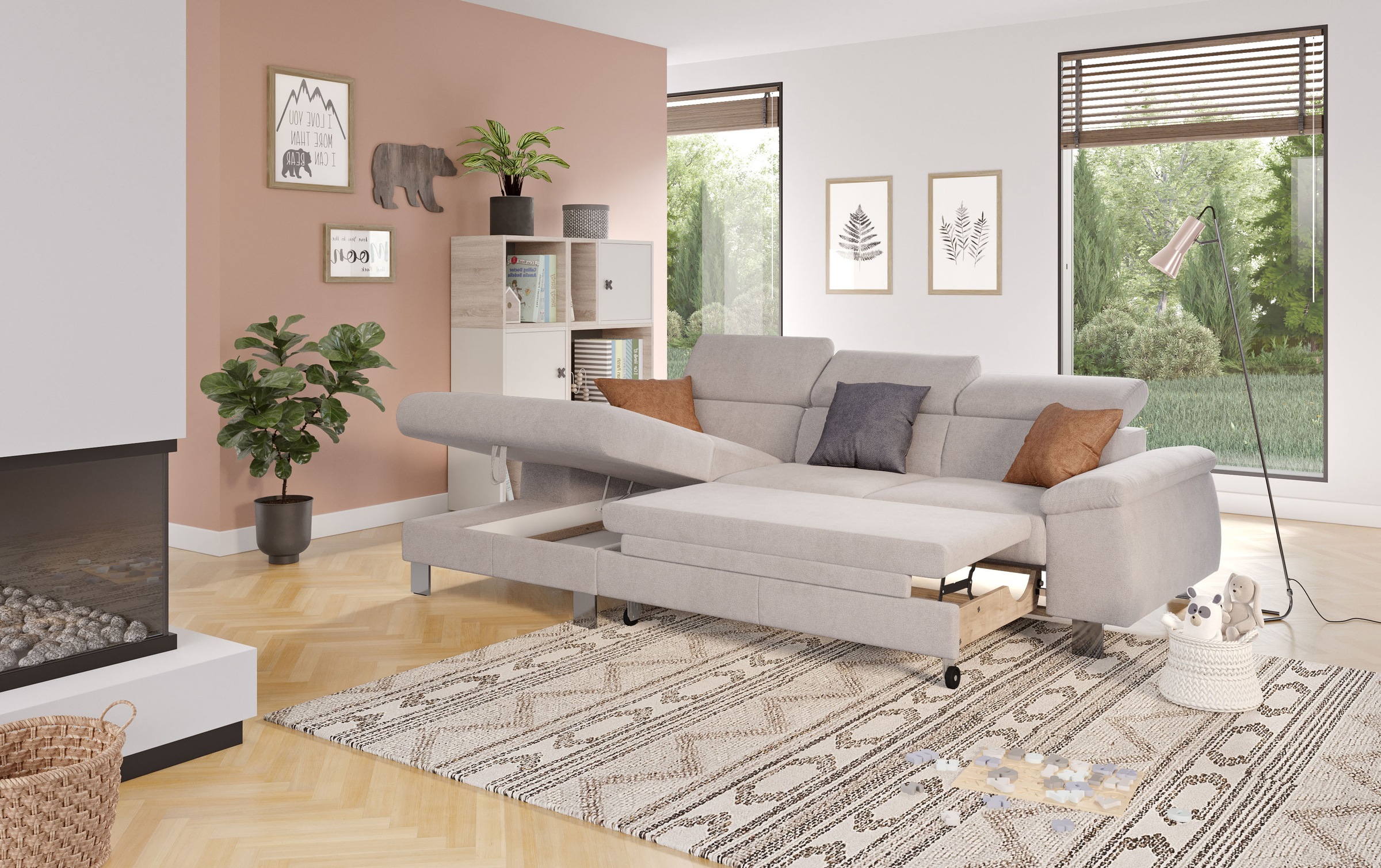 COTTA Ecksofa Komaris, Ecksofa, wahlweise mit RGB-LED-Beleuchtung und Bettfunktion/Bettkasten