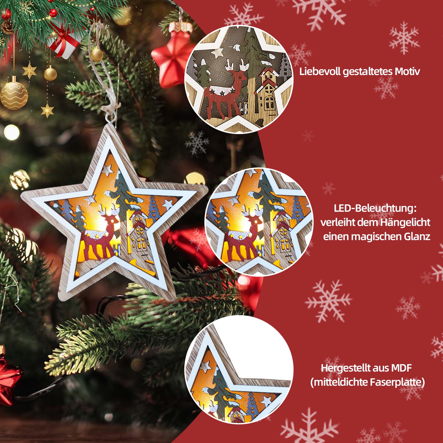 SHX Dekoobjekt »Weihnachts-Hängelicht«, LED-Licht, liebevoll gestaltetes Motiv