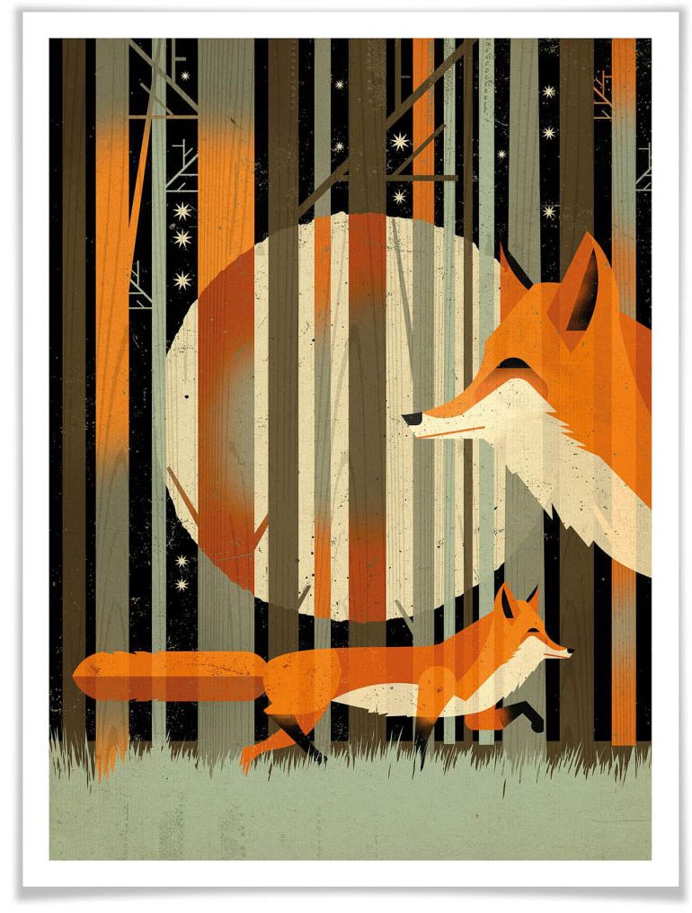 Wall-Art Poster »Midnight Foxes«, Schriftzug, (1 St.), Poster, Wandbild, Bild, Wandposter