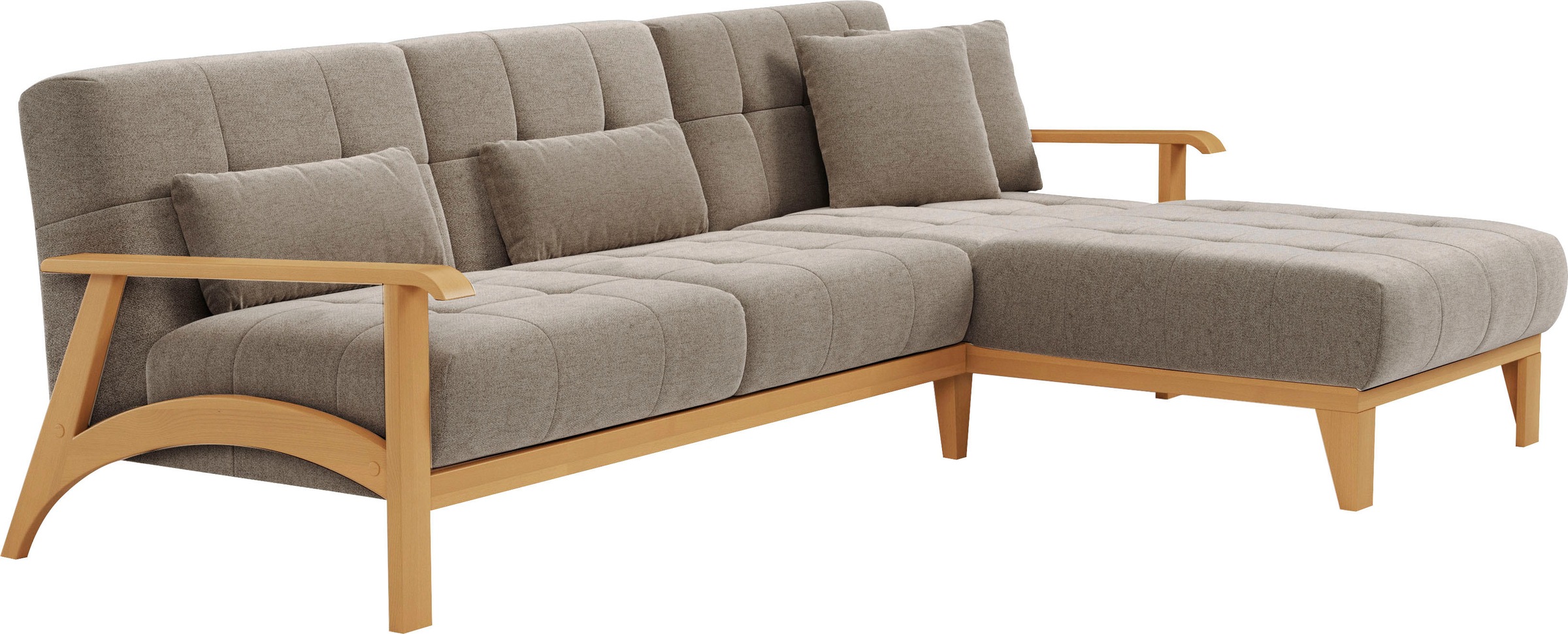 sit&more Ecksofa »Billund L-Form«, Armlehnen aus eichefarbigem Buchenholz, verschiedene Bezüge und Farben