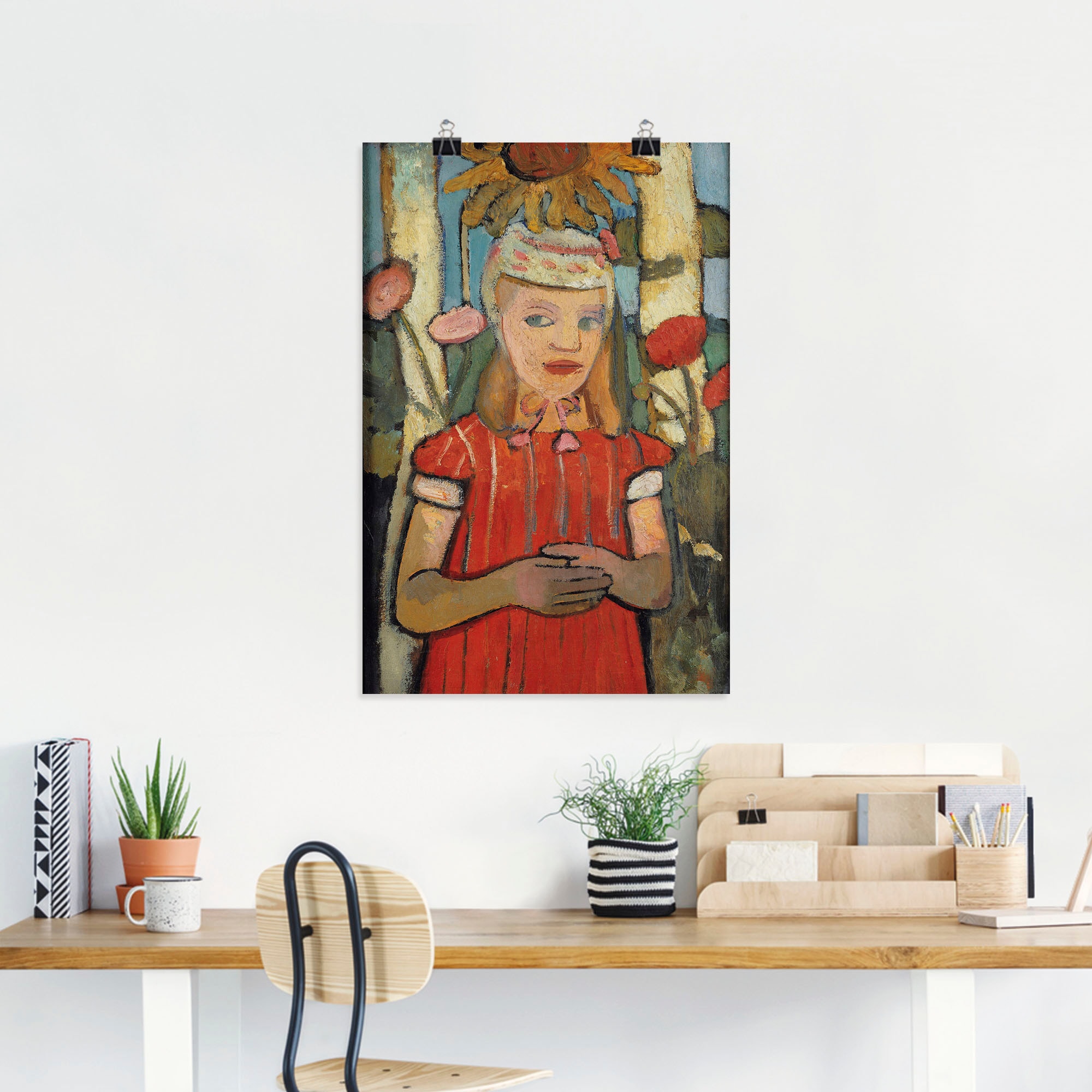 Artland Kunstdruck »Mädchen in rotem Kleid vor Sonnenblume.«, Bilder von Kindern, (1 St.), als Alubild, Leinwandbild, Wandaufkleber oder Poster in versch. Größen