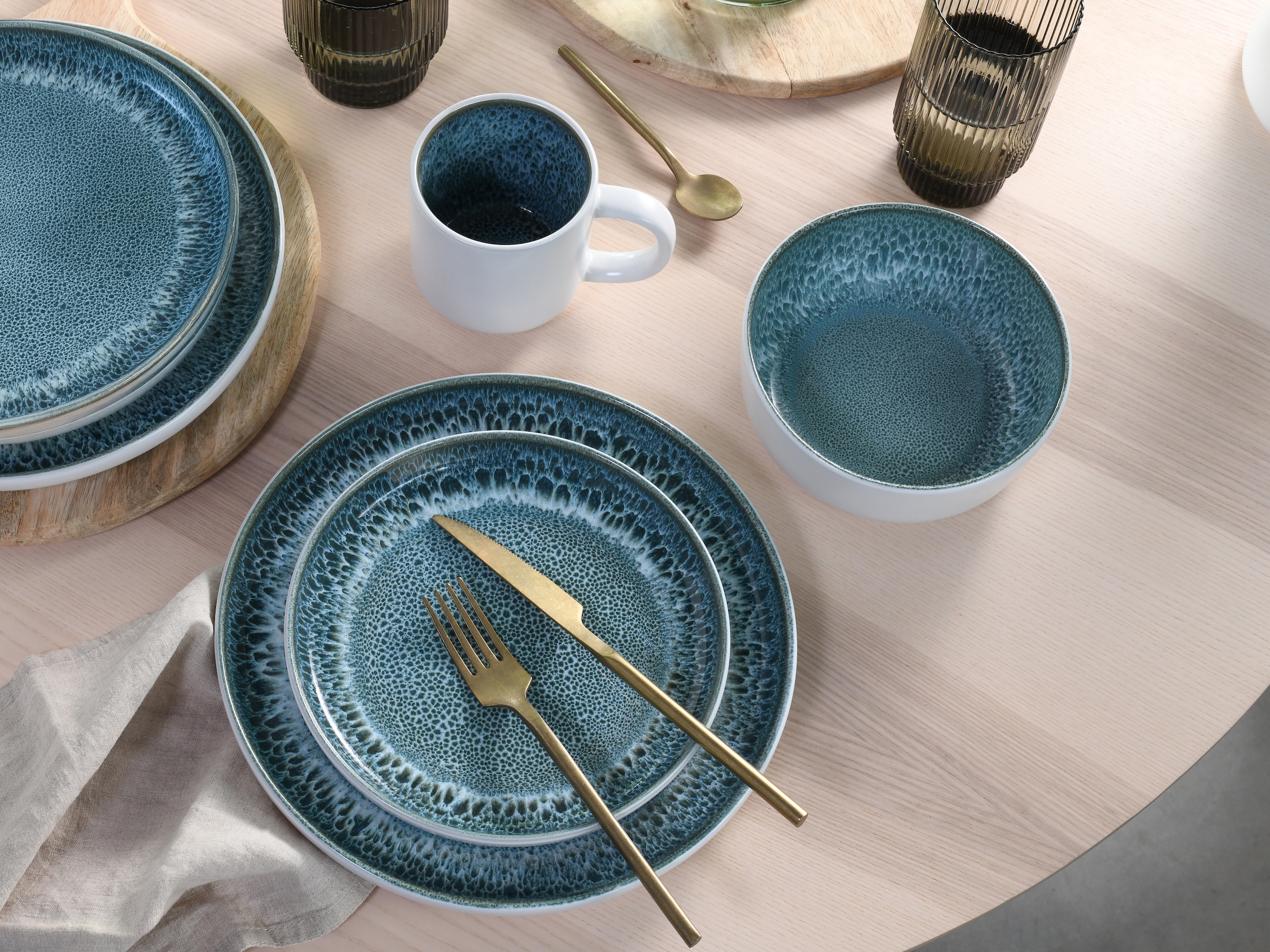 CreaTable Kombiservice »Nordic Fjord, Service 16-tlg.« Reaktive Glasur, Einzigartiger Look