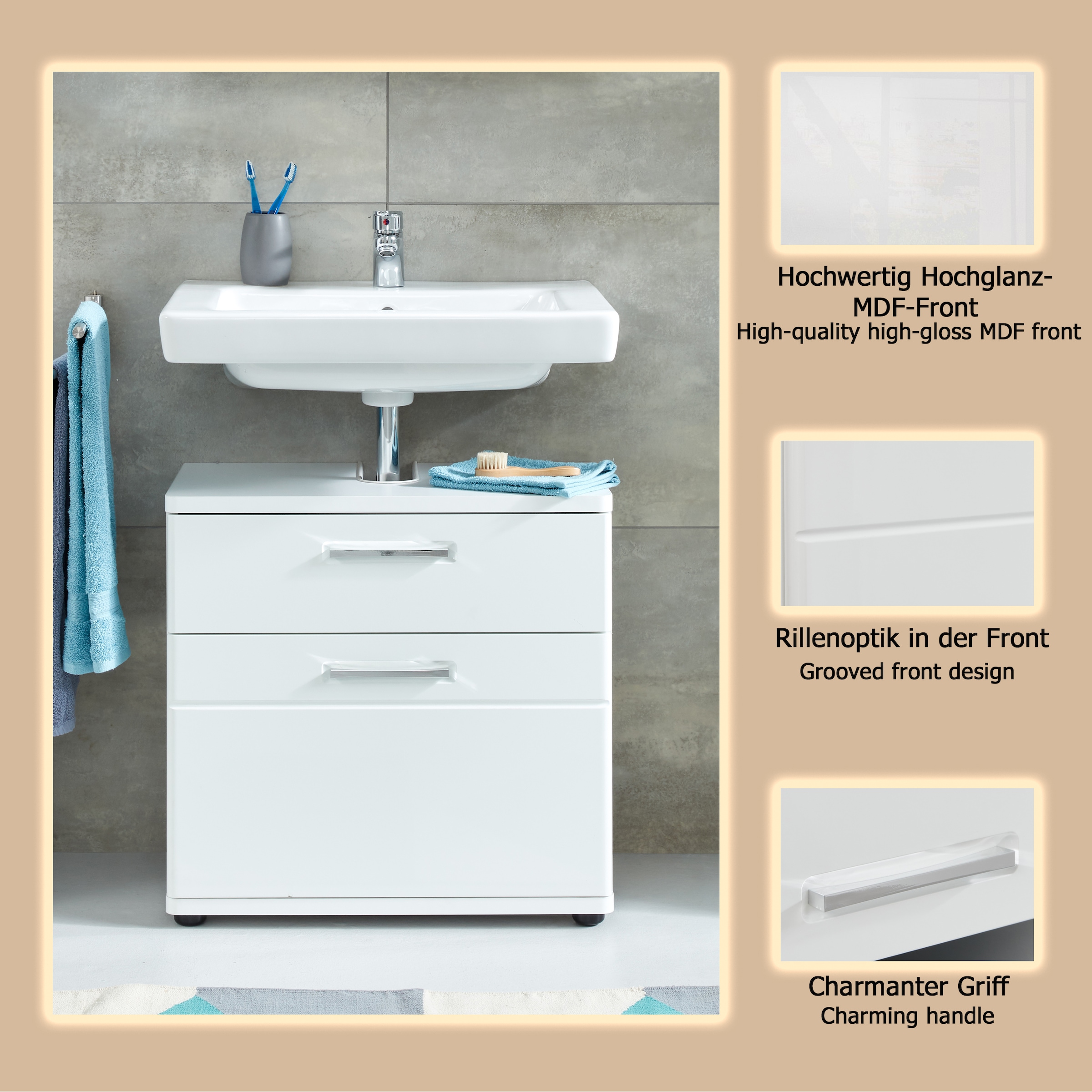 welltime Waschbeckenunterschrank »Mora« Waschbeckenunterschrank mit Klappe - (B/T/H) 60/38/58 cm