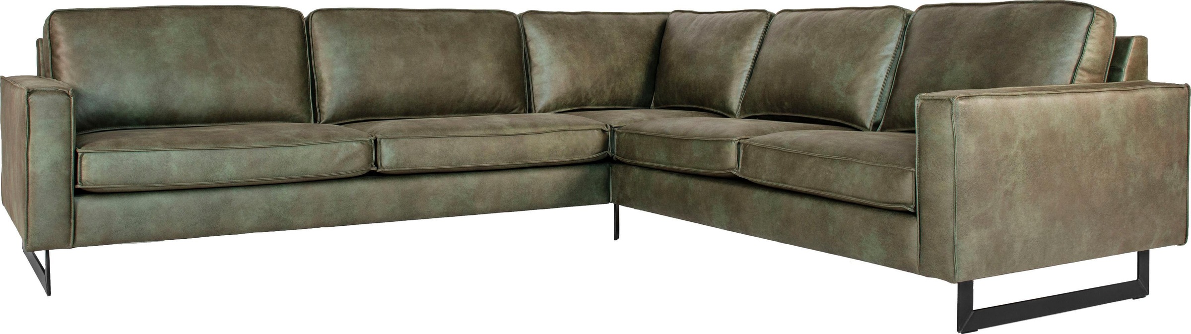 Places of Style Ecksofa »Pinto, XXL, 250/290 cm, langer Schenkel, Ottomane«, Cord, Chenille, Lederoptik, mit Keder, Metallfüße, Wellenunterfederung