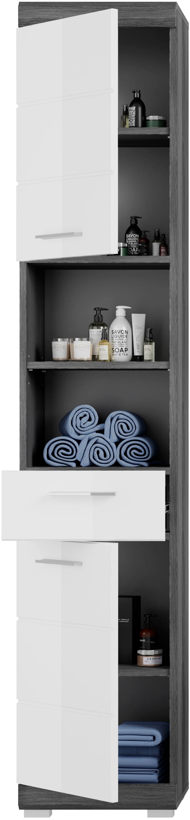 INOSIGN Badmöbel-Set »Siena, 5 teilig, bestehend aus:«, (Set, 5 St.), Hochschrank, WBU, Spiegel, Unterschrank, Hängeschrank