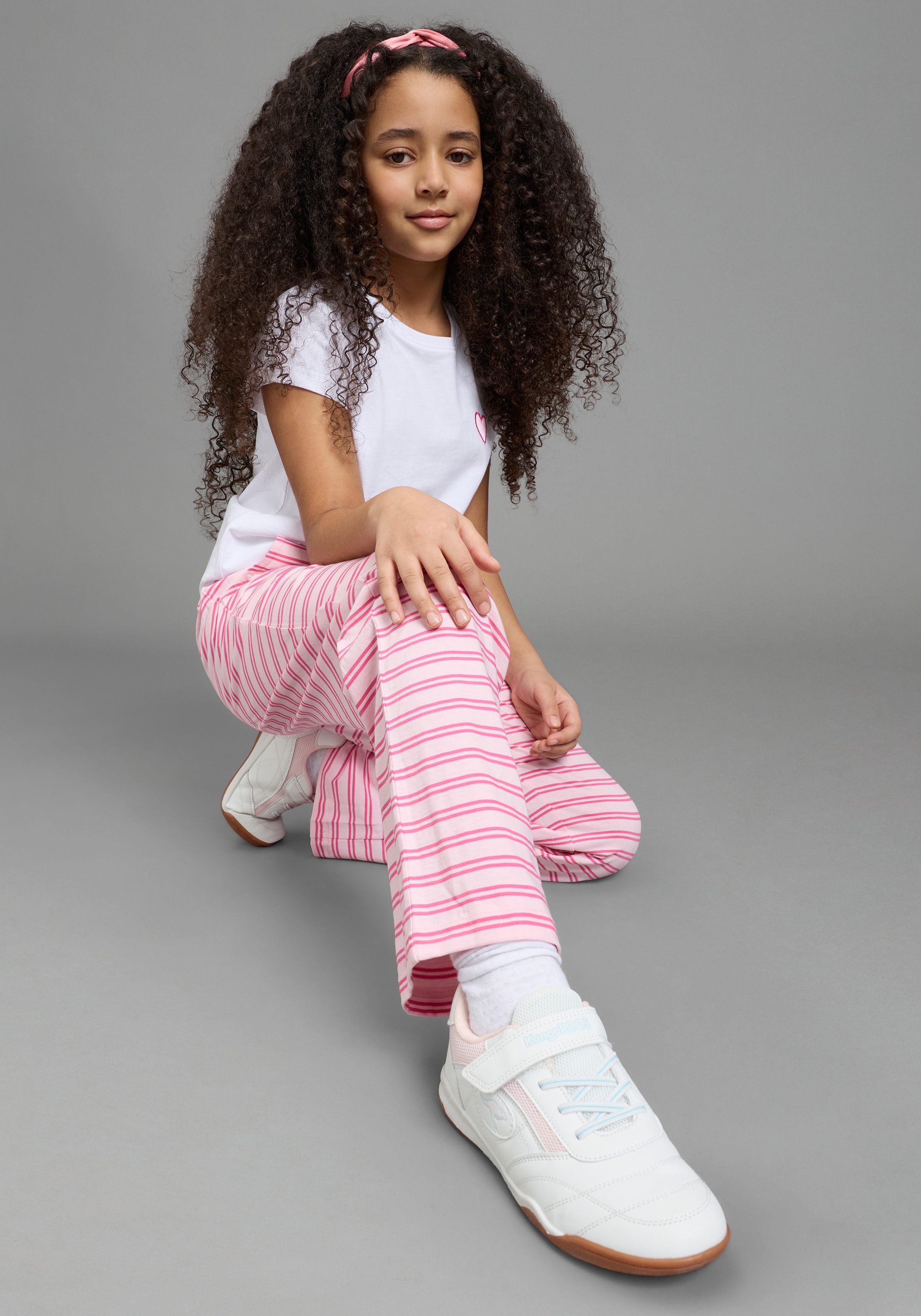 H.I.S Jerseyhose »2er Pack Wirkhosen 1x uni + 1x geringelt, für Mädchen«  gerade Beinform, mit Gummizug am Bund, mit Logodruck als Applikation