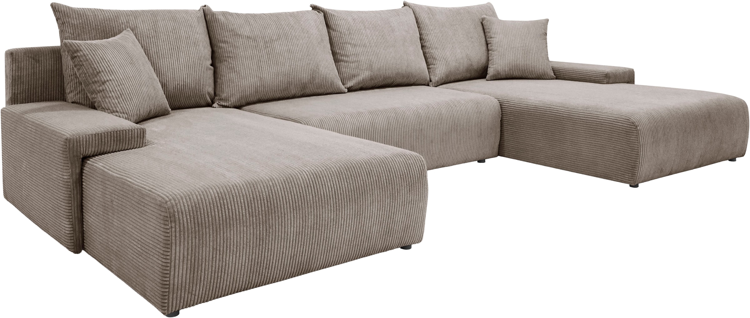 WERK2 Wohnlandschaft »Amalfi 348 x 188 cm modern & bequem, viel Platz mit Bett & Bettkasten« Cord, U-Form, XXL, Schlaffunktion, Bettkasten