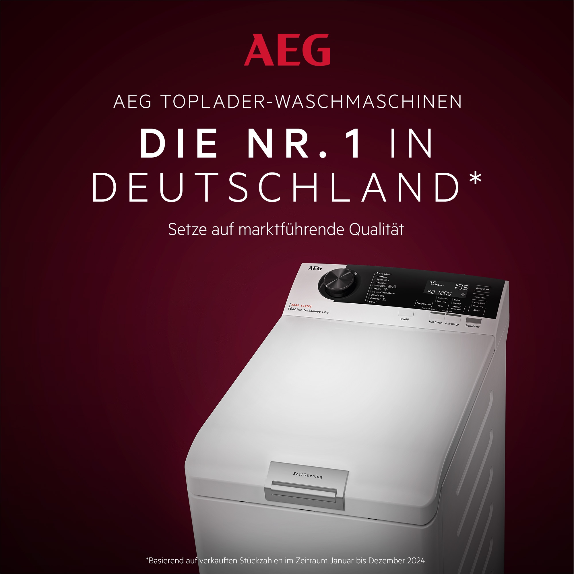 AEG Waschmaschine Toplader »LTR8S80370« 7 kg MattSchwarz‑Toplader mit PowerClean: gründliche Fleckenlösung bei 30°C