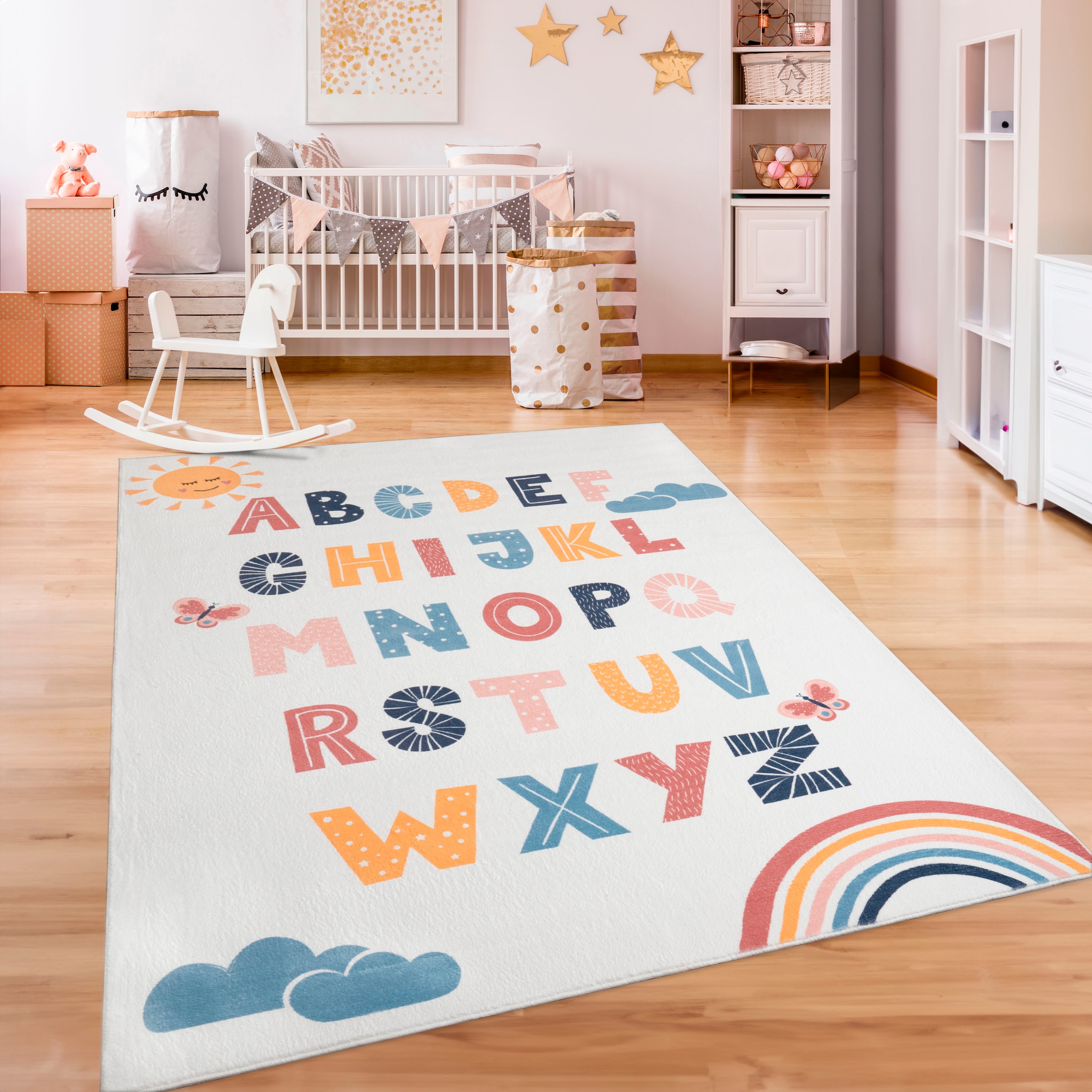Kinderteppich »Eliz 394«, rechteckig, Kurzflor, Spielteppich, Motiv Alphabet & Regenbogen