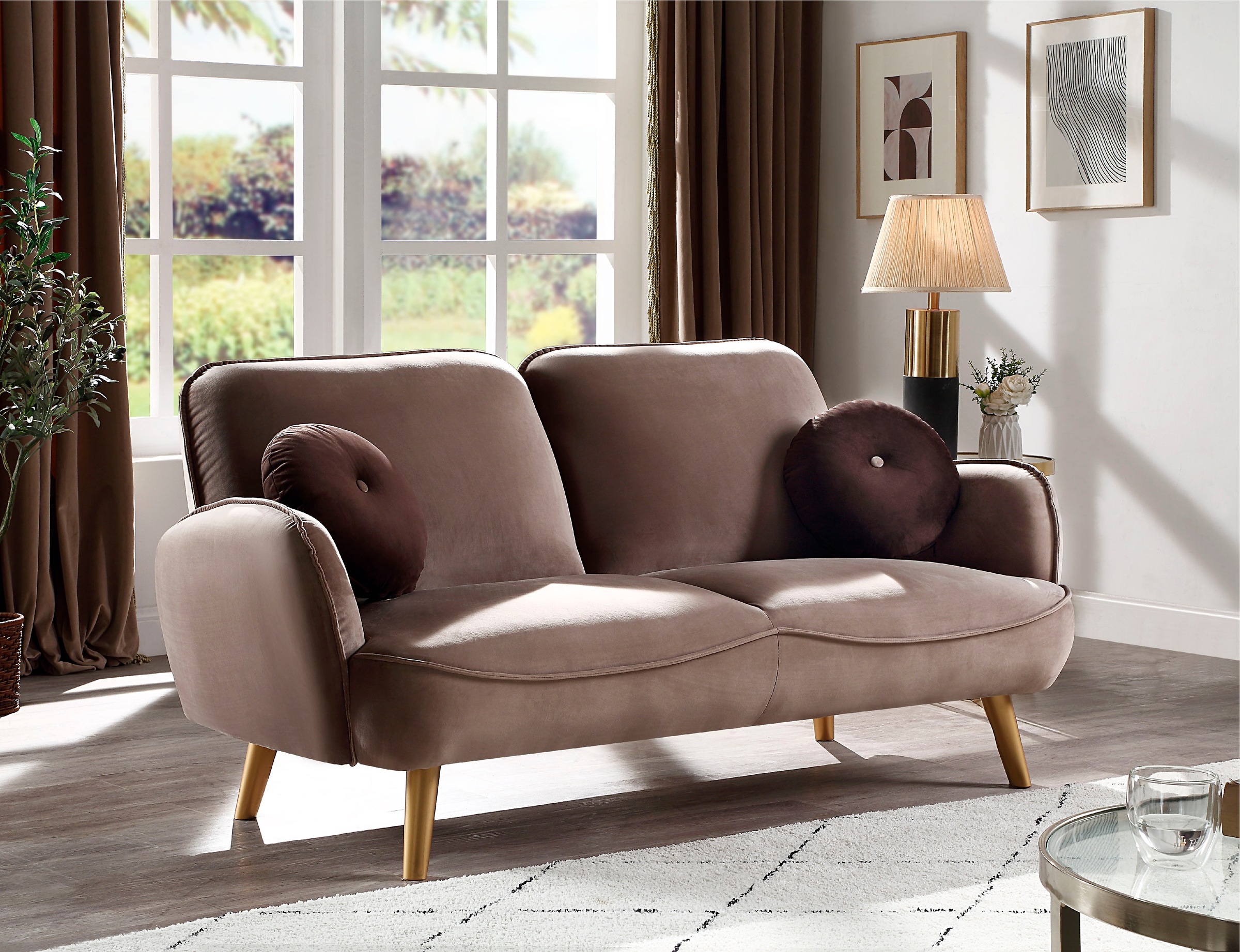ATLANTIC home collection 3-Sitzer »Ben«, mit Welleunterfederung,inkl. 2 Dekokissen, goldenen Massivholzfüßen