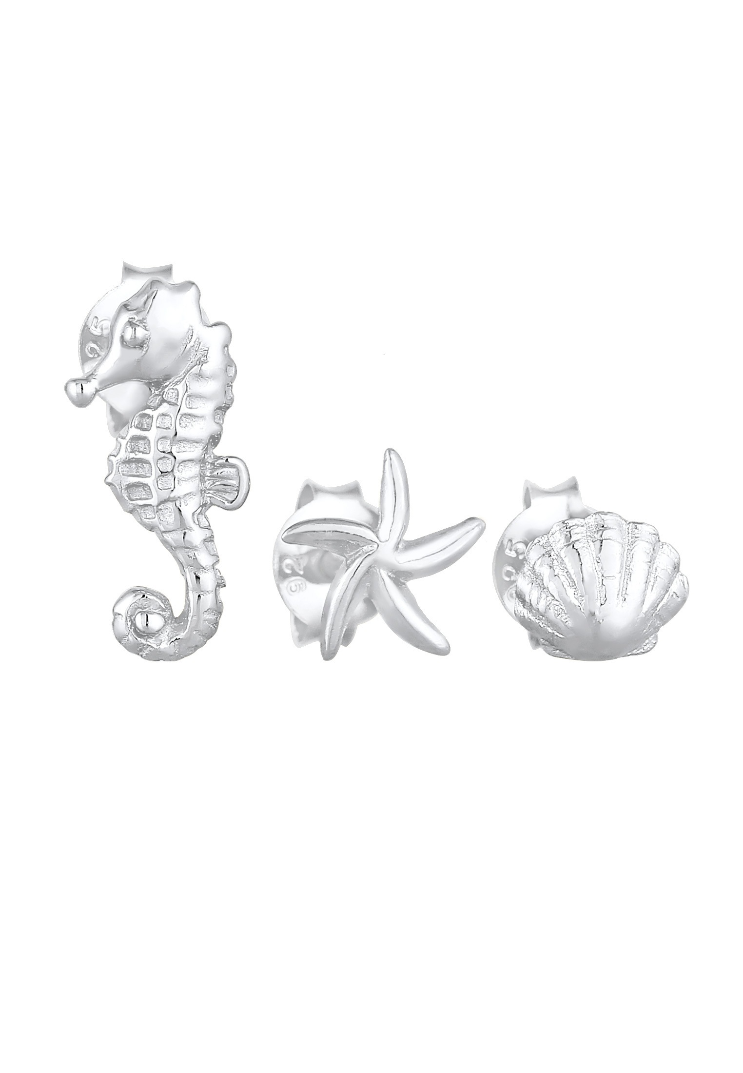 Elli Ohrstecker-Set »Ohrringe Seestern Muschel Seepferd Ozean (3 tlg) 925 Silber«