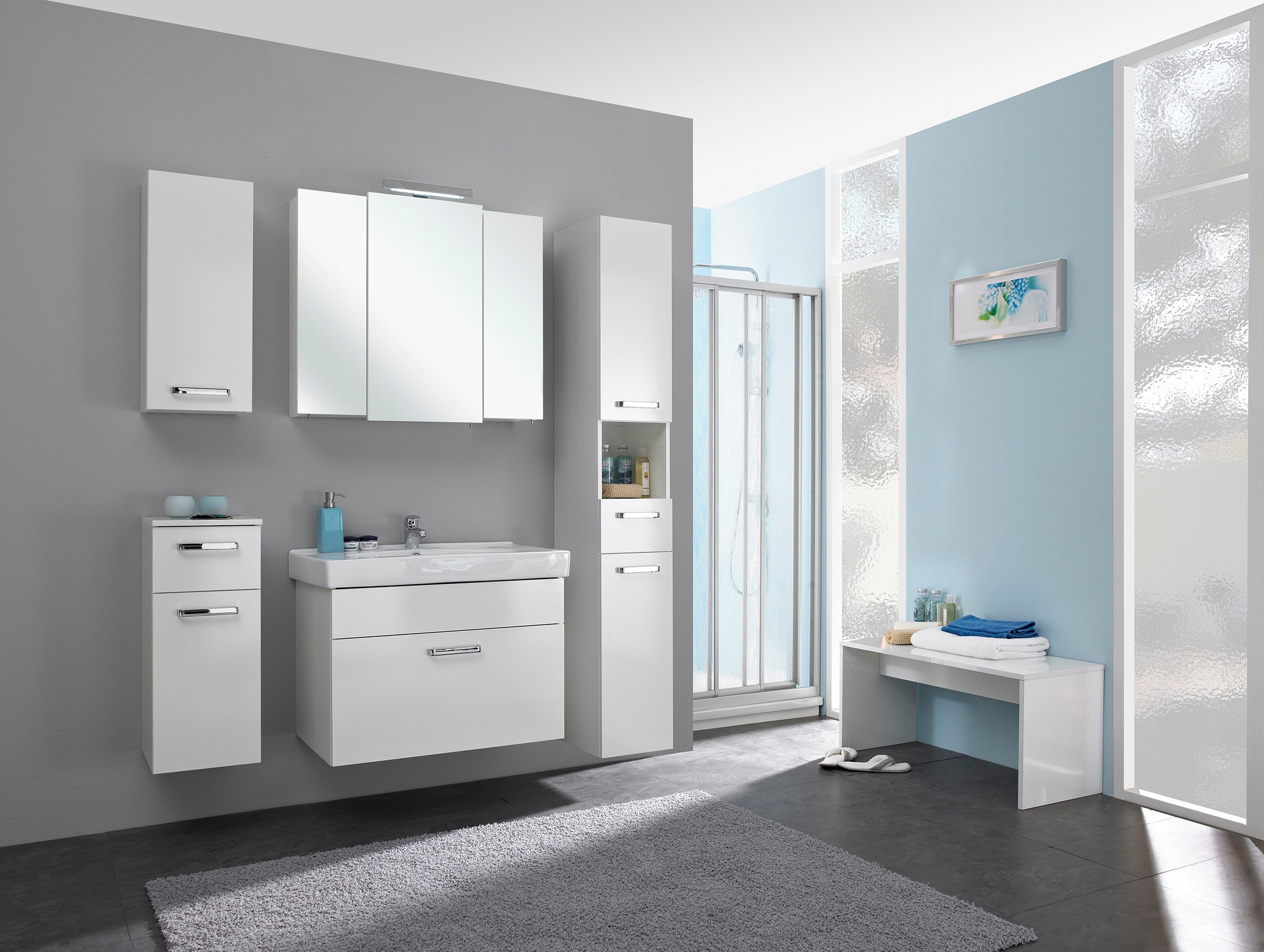 Saphir Badmöbel-Set »Quickset 3-teilig, Keramik-Waschtisch mit LED-Spiegelschrank, Bad-Set« 4 Stk. tlg.