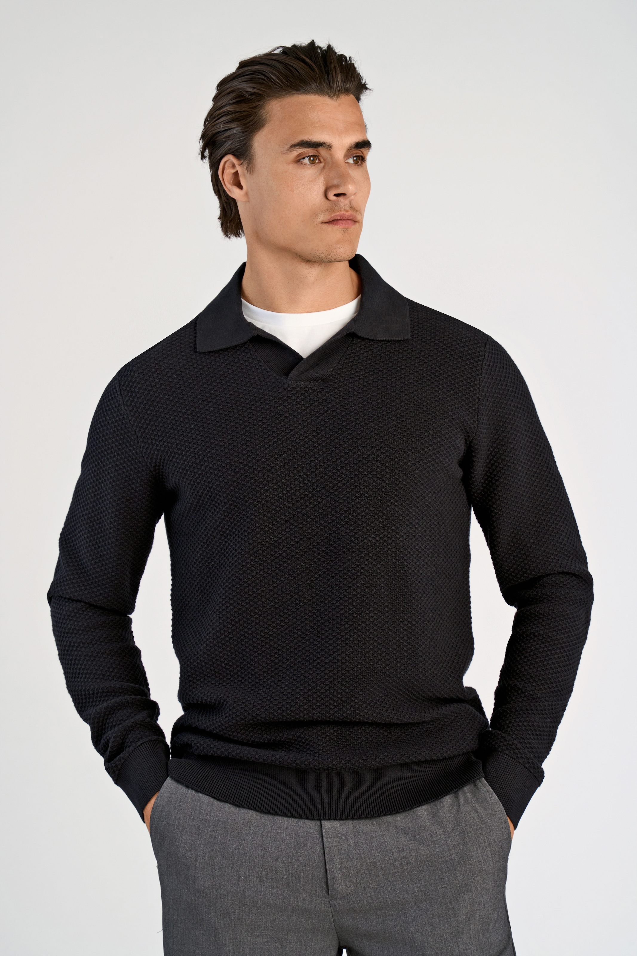 LINDBERGH Strickpullover mit Hemdkragen und leichter Struktur