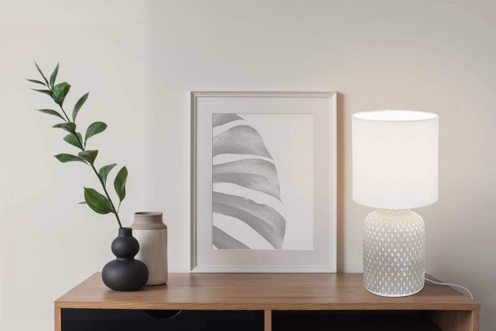 EGLO Tischleuchte »BELLARIVA«, 1 flammig, Leuchtmittel E14 | ohne Leuchtmittel, H 32 cm, Tischlampe, weiß grau, Nachttischleuchte, Lampe, Boho, Skandi