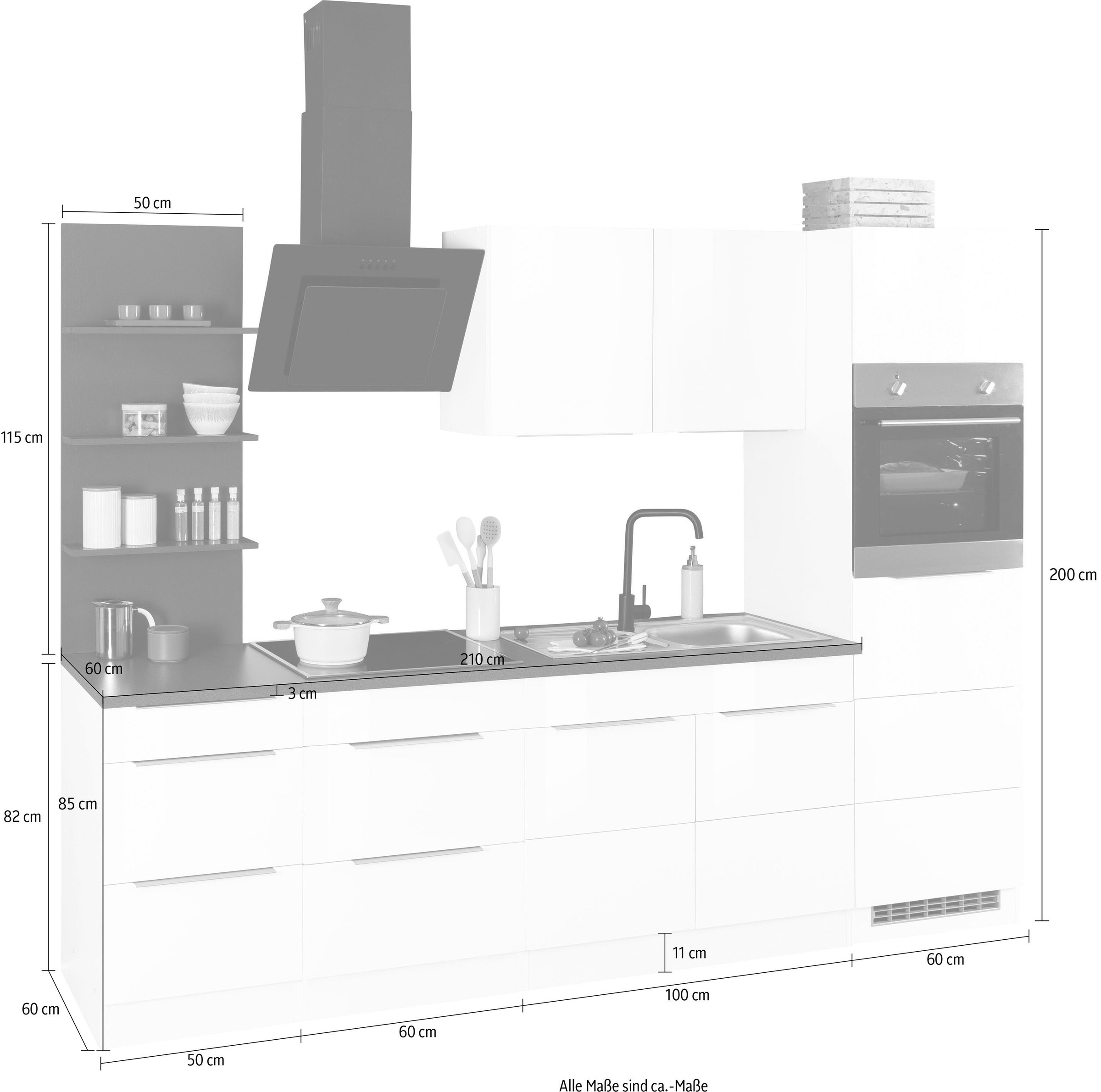 HELD MÖBEL Küchenzeile »Brindisi«, mit OTTO Online Breite Shop 270 cm im E-Geräten