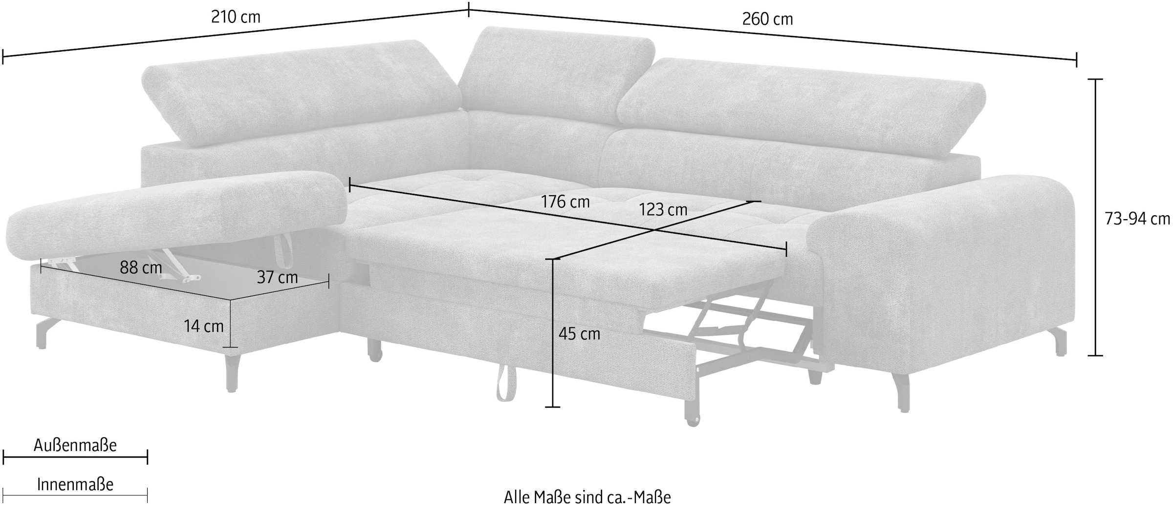 COTTA Ecksofa »Aura L-Form«, mit Schlaffunktion, Bettkasten und Kopfteilverstellung