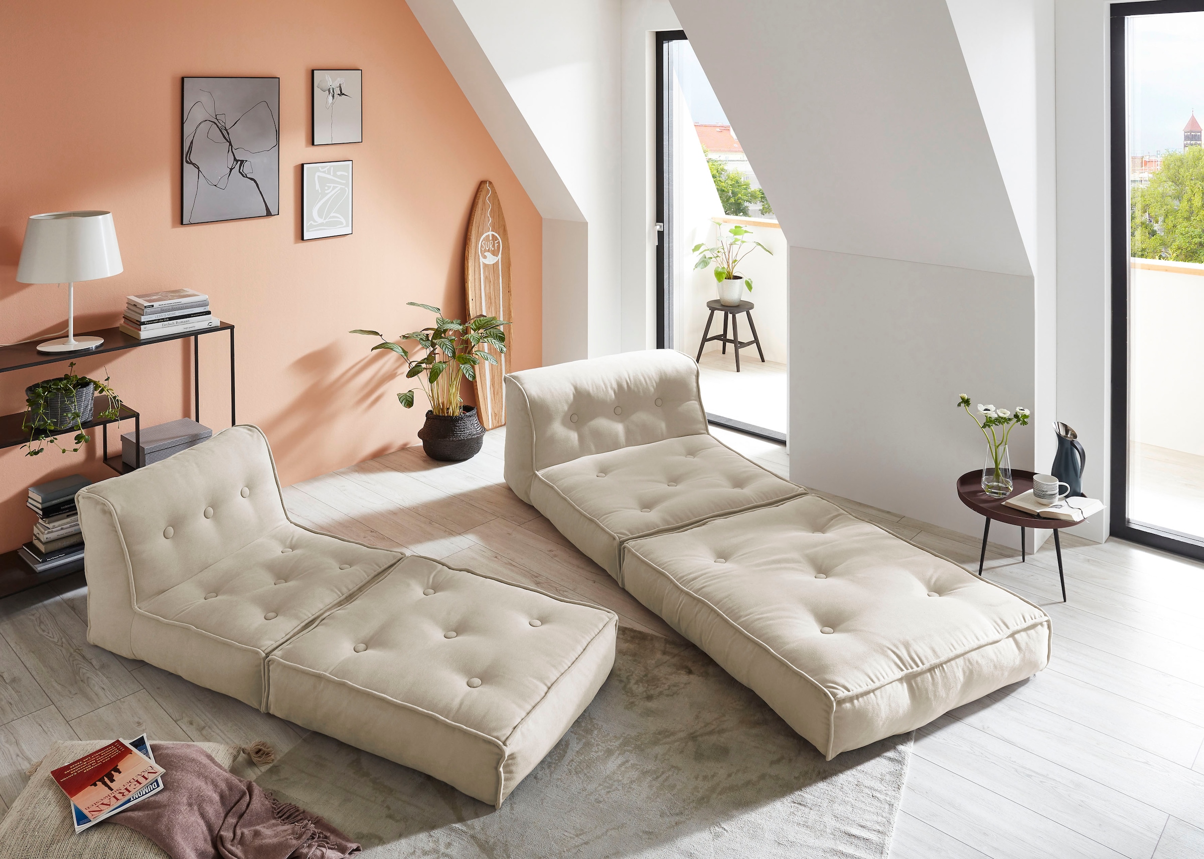 INOSIGN Sessel »Pia«, Loungesessel in 2 Größen, mit Schlaffunktion und Pouf-Funktion.