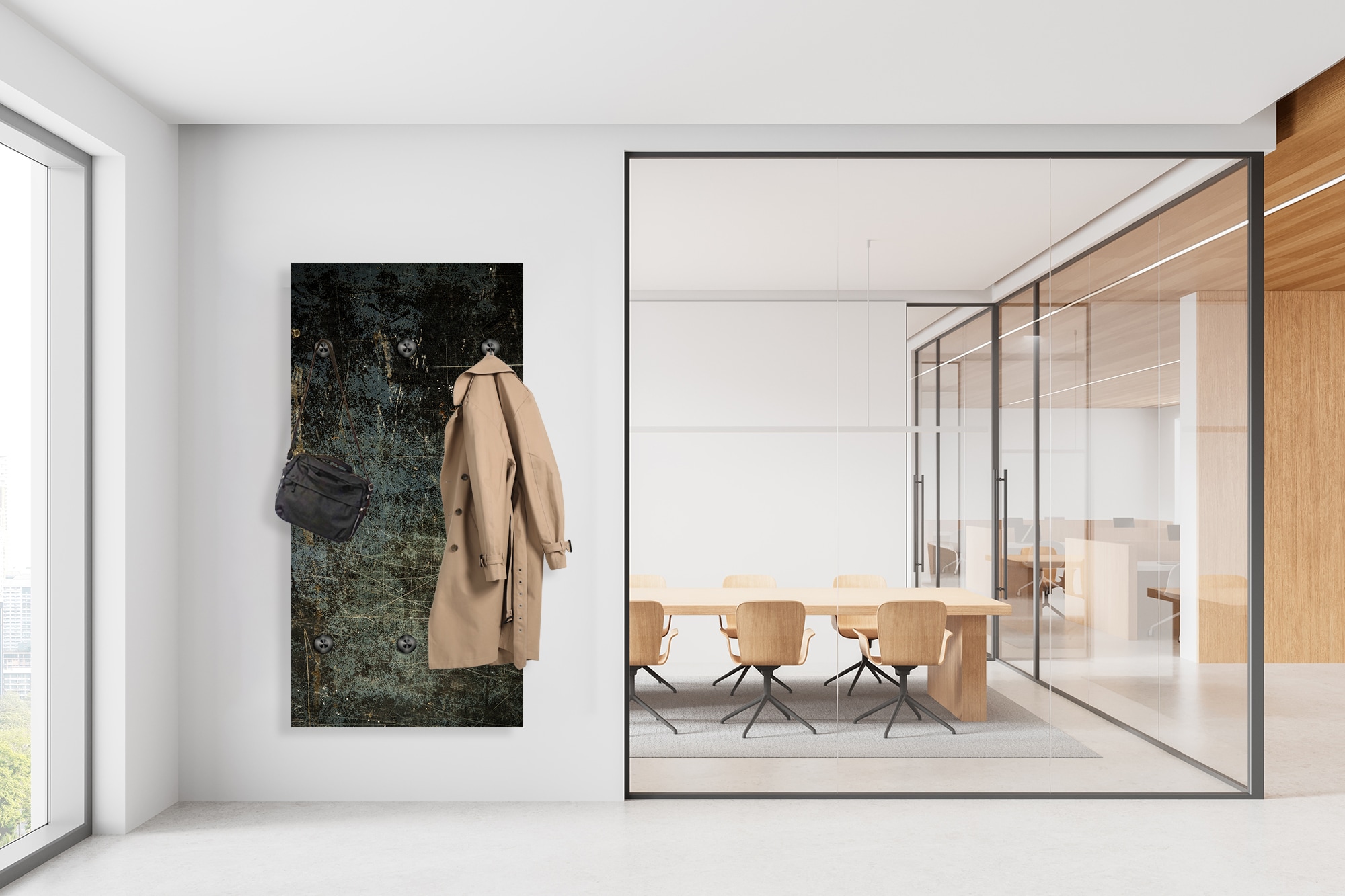 queence Wandgarderobe »Beton Optik Abstrakt« 1 Stk. tlg. Wandpaneel aus Acrylglas inkl. 6 Edelstahlhaken in schwarz matt