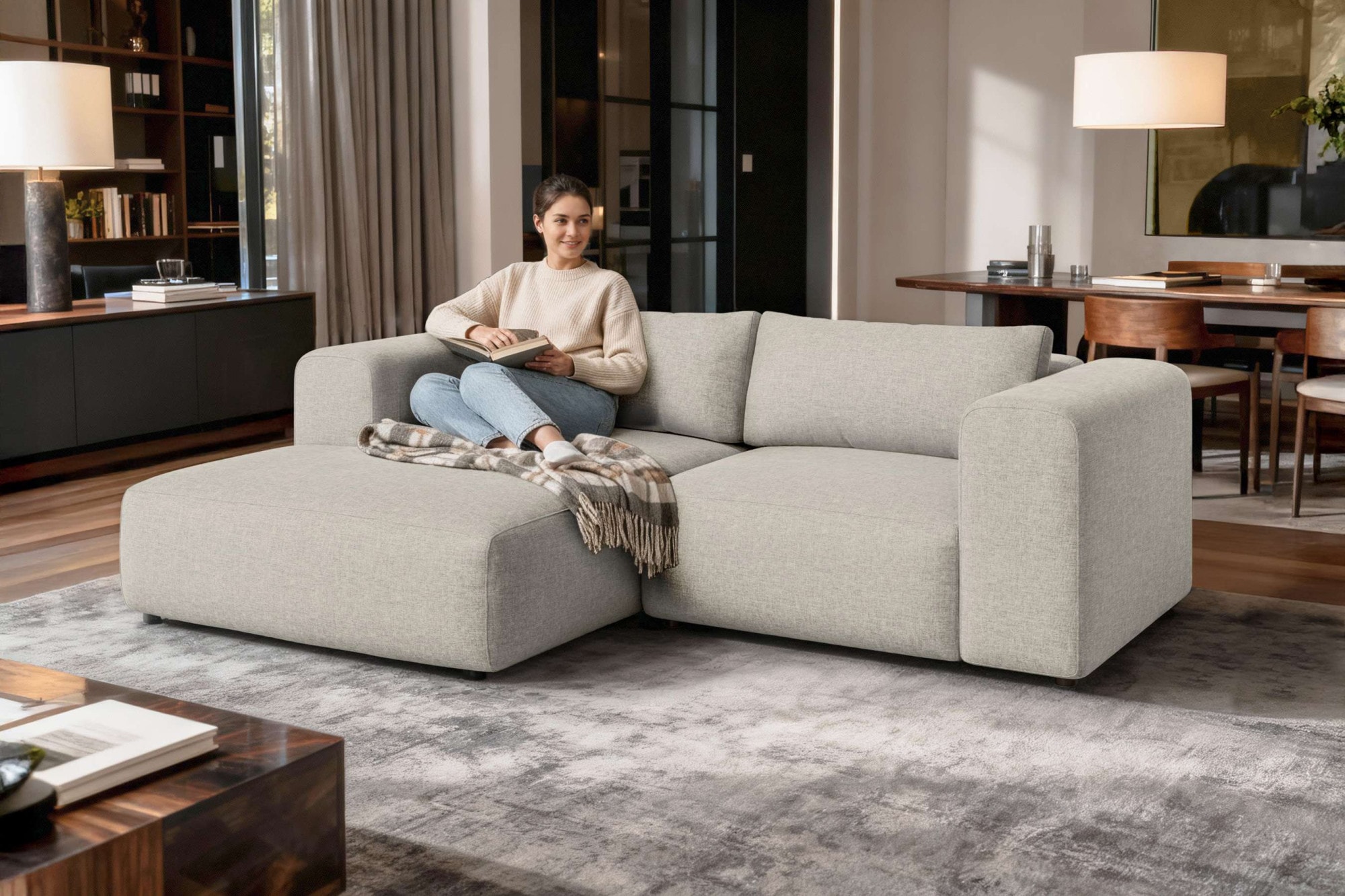 OTTO home Ecksofa »TIARRA Design-Sofa mit Ottomane recht/links bestellbar, Breite 241 cm« L-Form mit hochelastischer Schaum und Wellenunterfederung