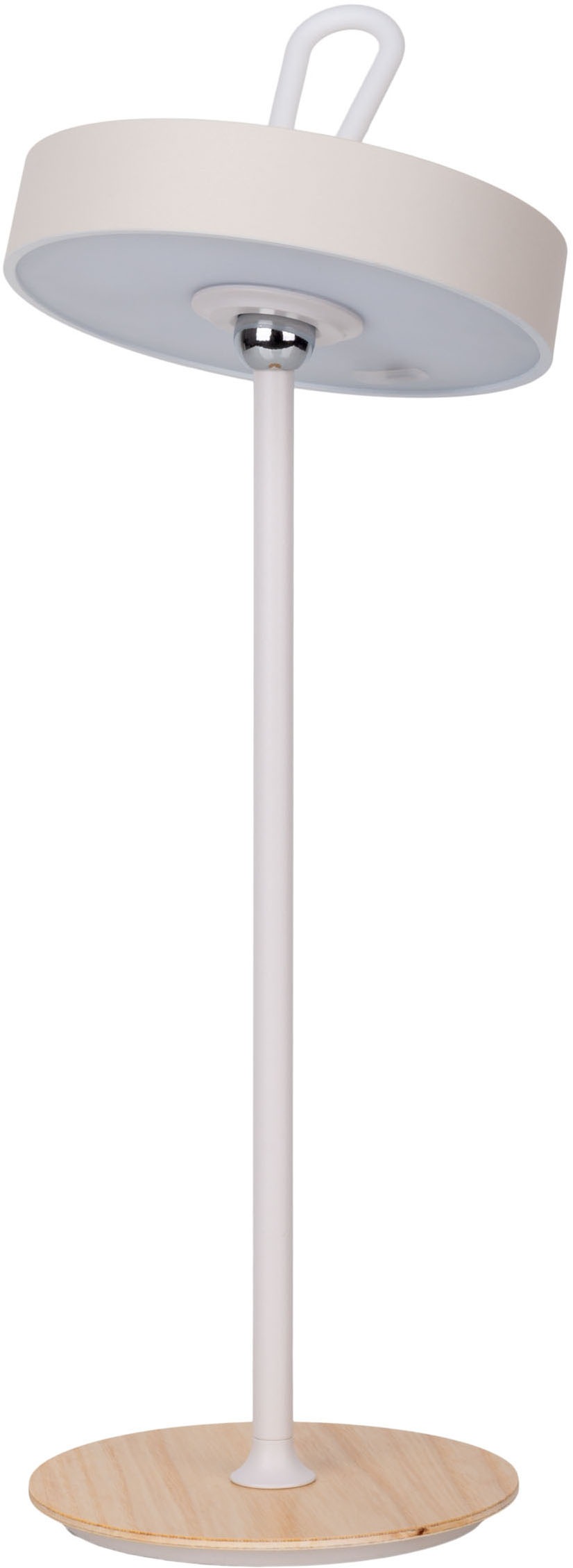 OTTO home LED Tischleuchte »Ellvra mit Holzfuß, abnehmbares Kopfteil als Hängeleuchte verwendbar« LED-Modul 1 Stk. Warmweiß aufladbar, inkl Akku + USB Kabel, Kopfteil magnetisch, abnehmbar, Holz