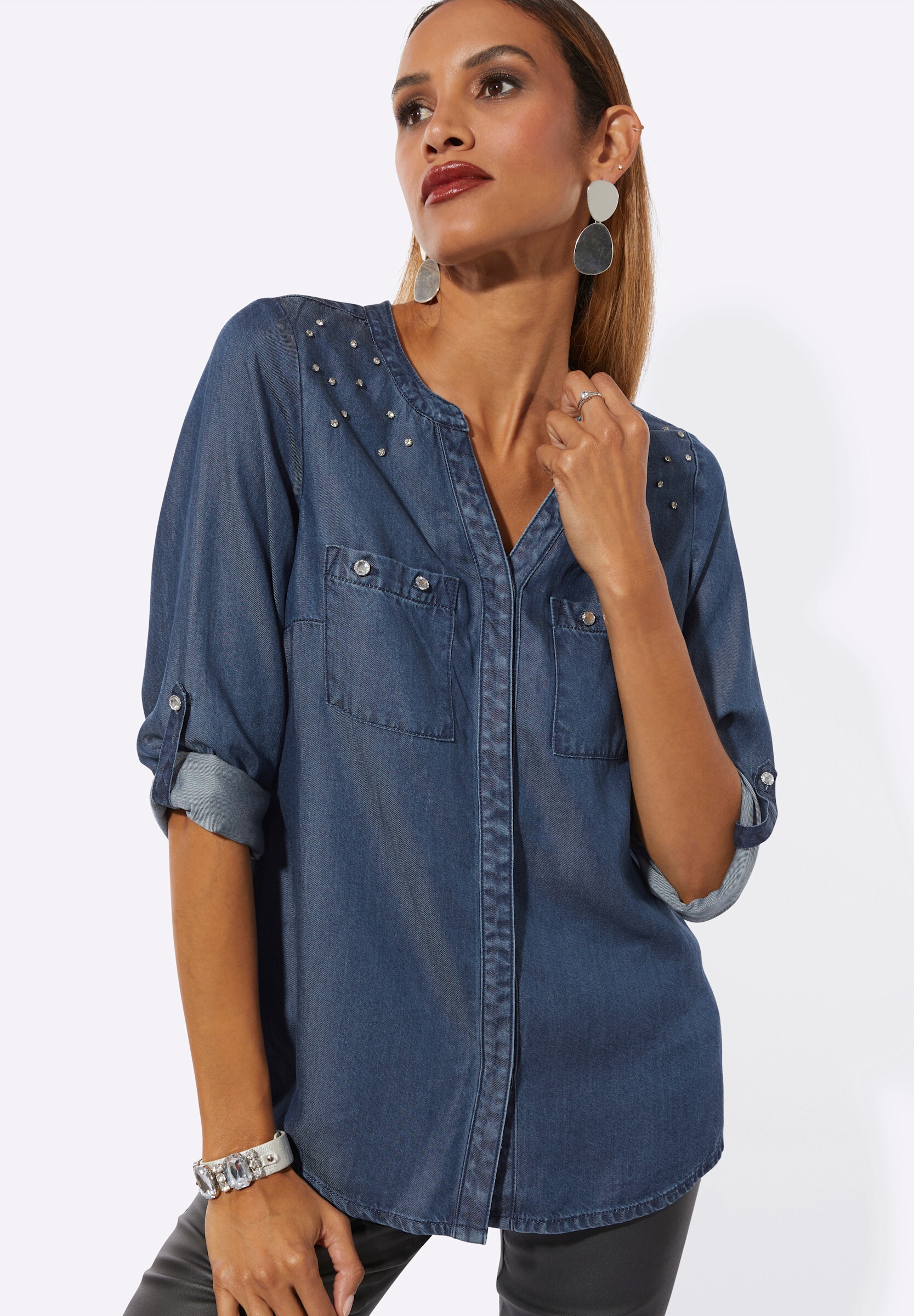 creation L Klassische Bluse »Lyocell-Jeansbluse Langarm-Bluse aus Lyocell«