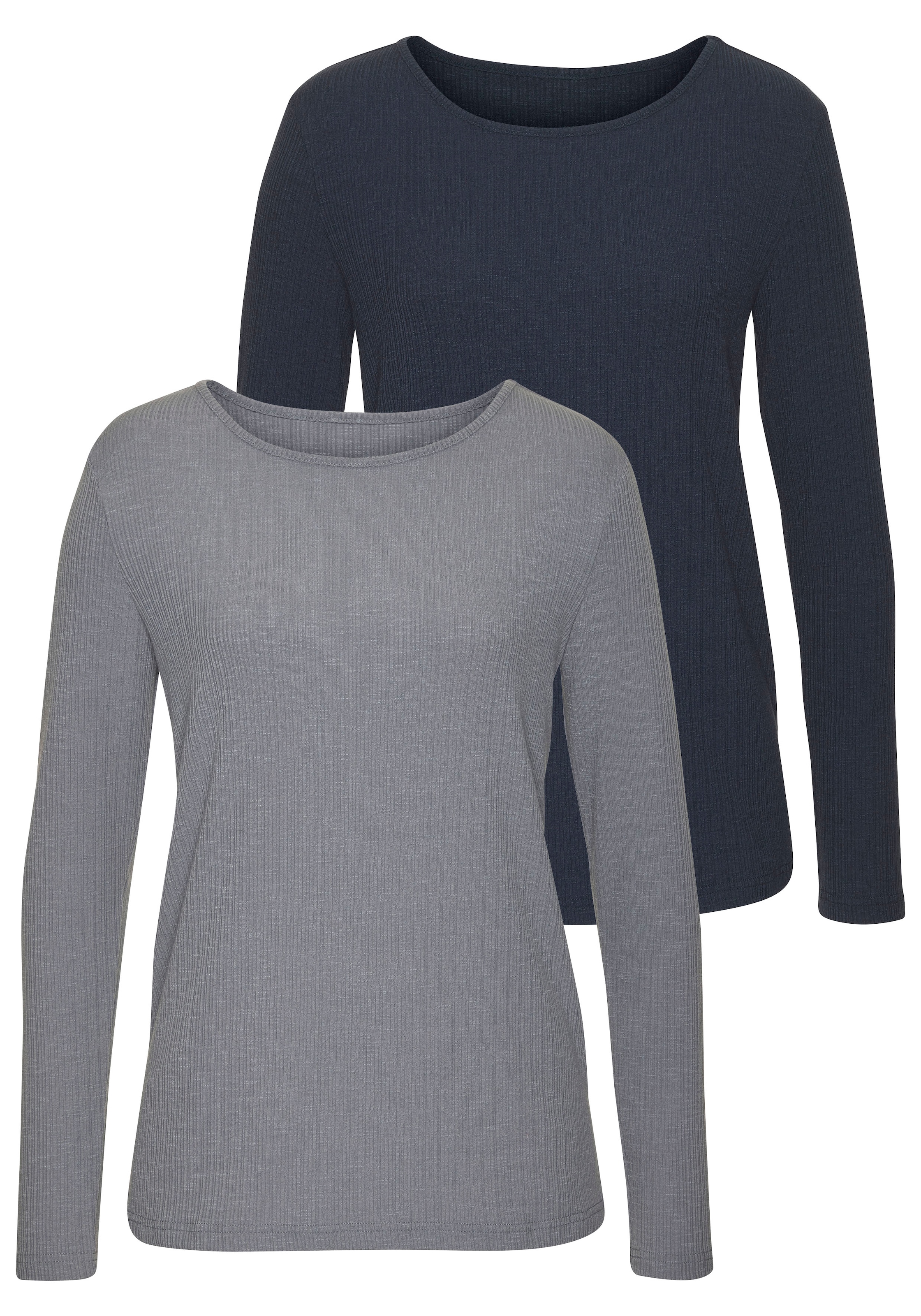 Vivance Langarmshirt »mit Rippstruktur« 2er-Pack,  aus weichfließender Qualität mit Viskose