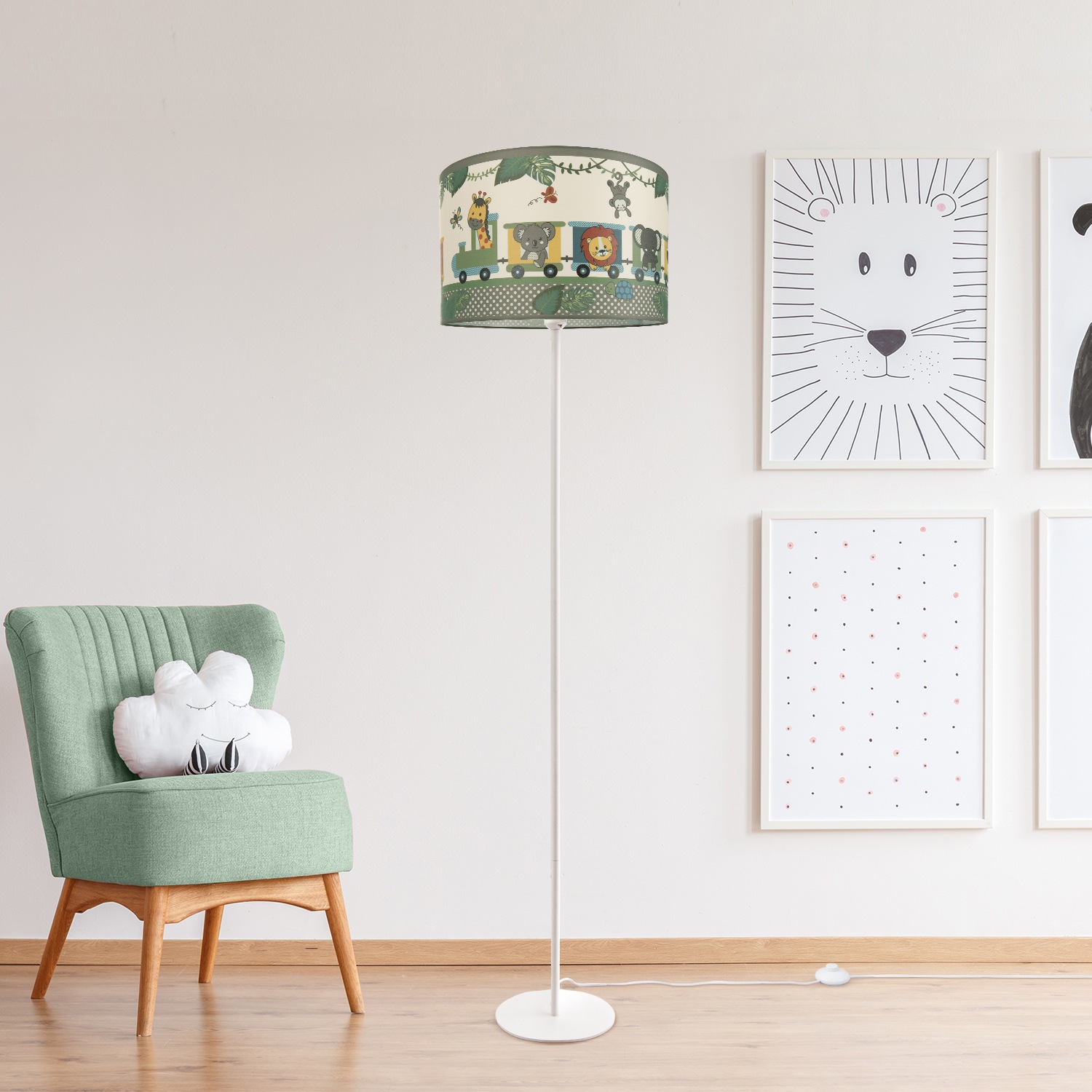 Paco Home Stehlampe »Diamond 635«, 1 flammig, Leuchtmittel E27 | ohne Leuchtmittel, Kinderlampe LED Kinderzimmer Lampe Zug Mit Tieren Stehleuchte E27