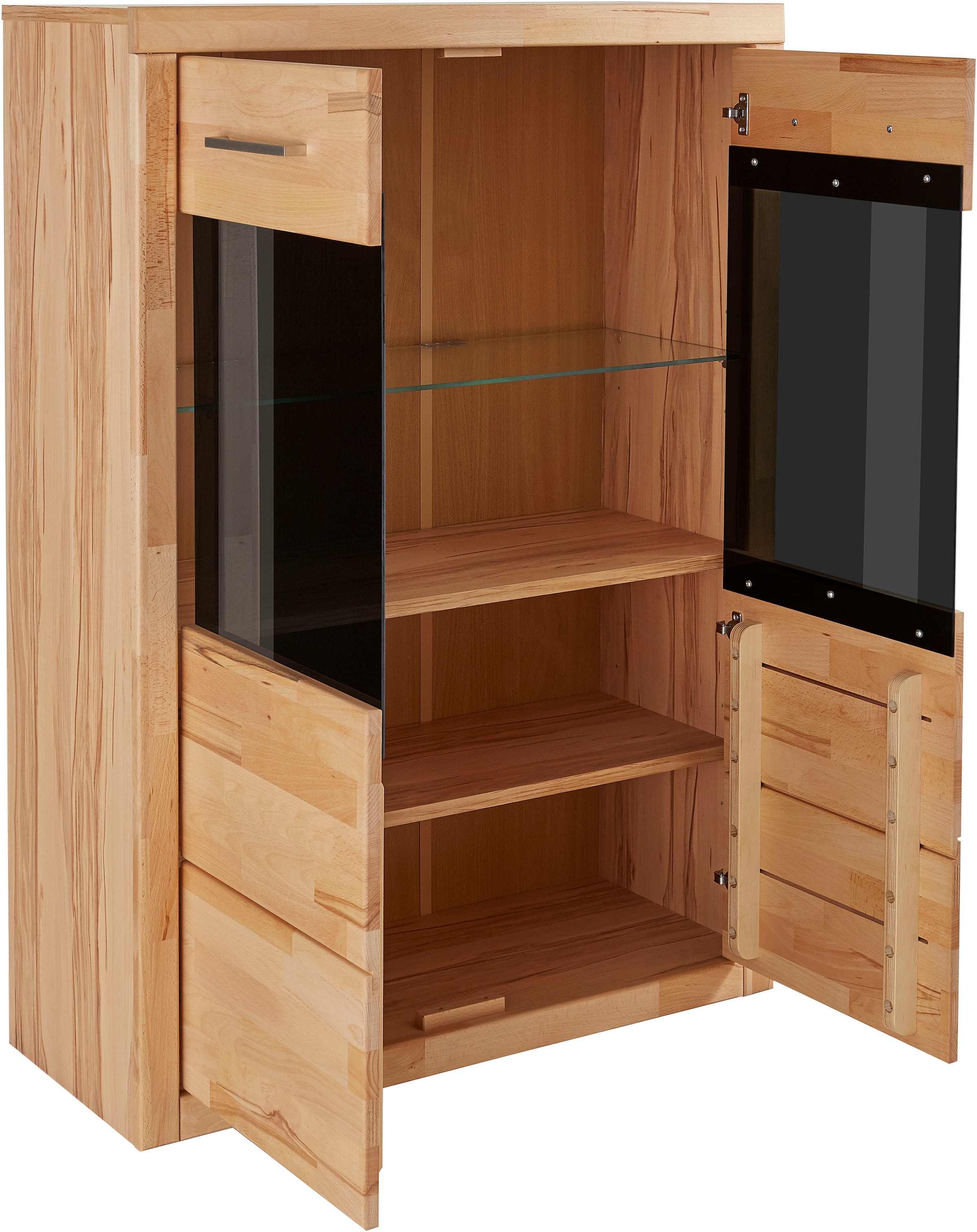 Home affaire Stauraumvitrine »Ribe,125cm hoch,112cm breit,4 breite Fächer«, Korpus Holzwerkstoff,2Türen mit Glaseinsatz, Böden versetzbar