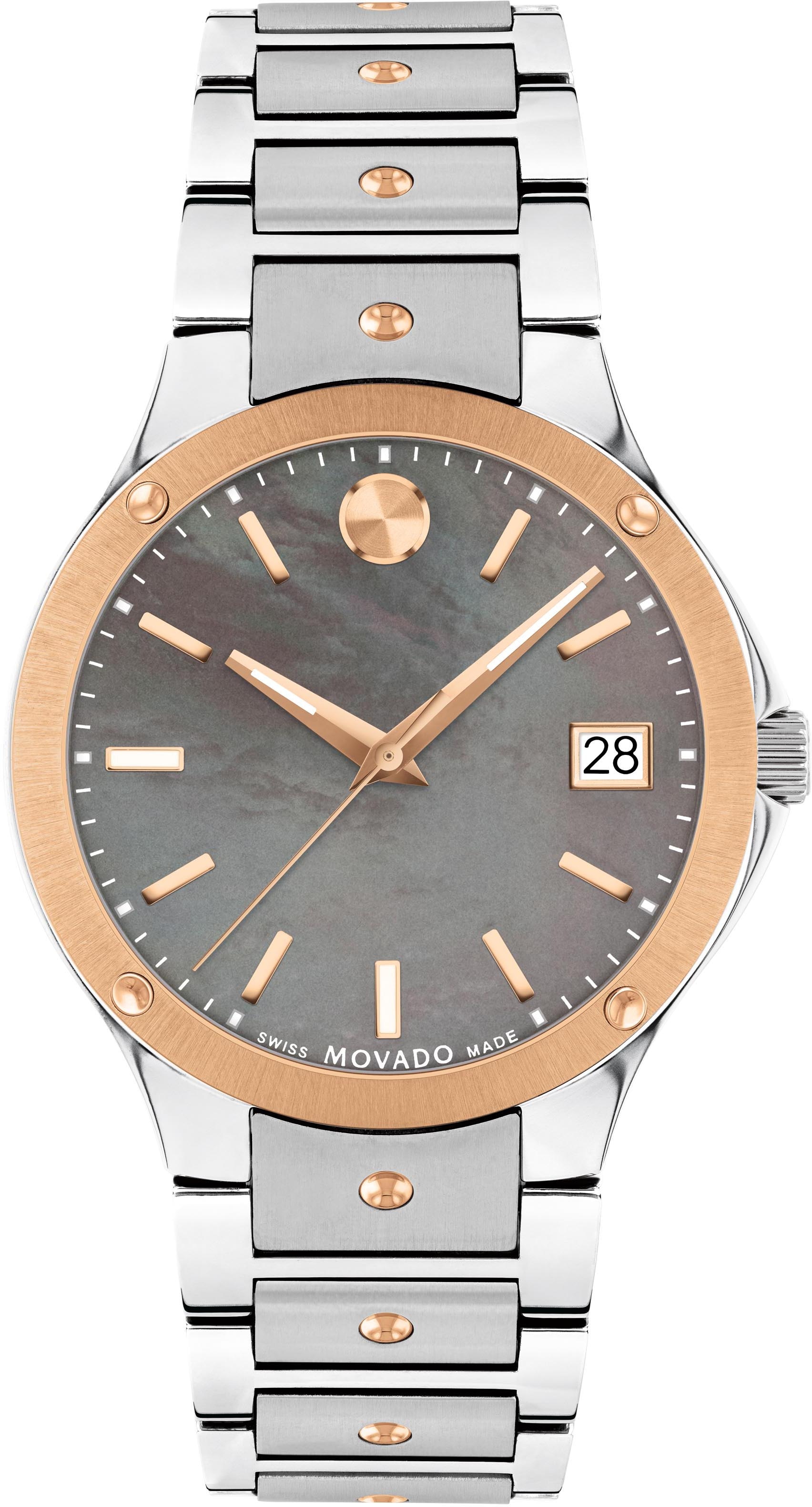 MOVADO Schweizer Uhr »SE.Quarz, 0607705«, Quarzuhr, Armbanduhr, Damenuhr, Swiss Made, Perlmutt-Zifferblatt