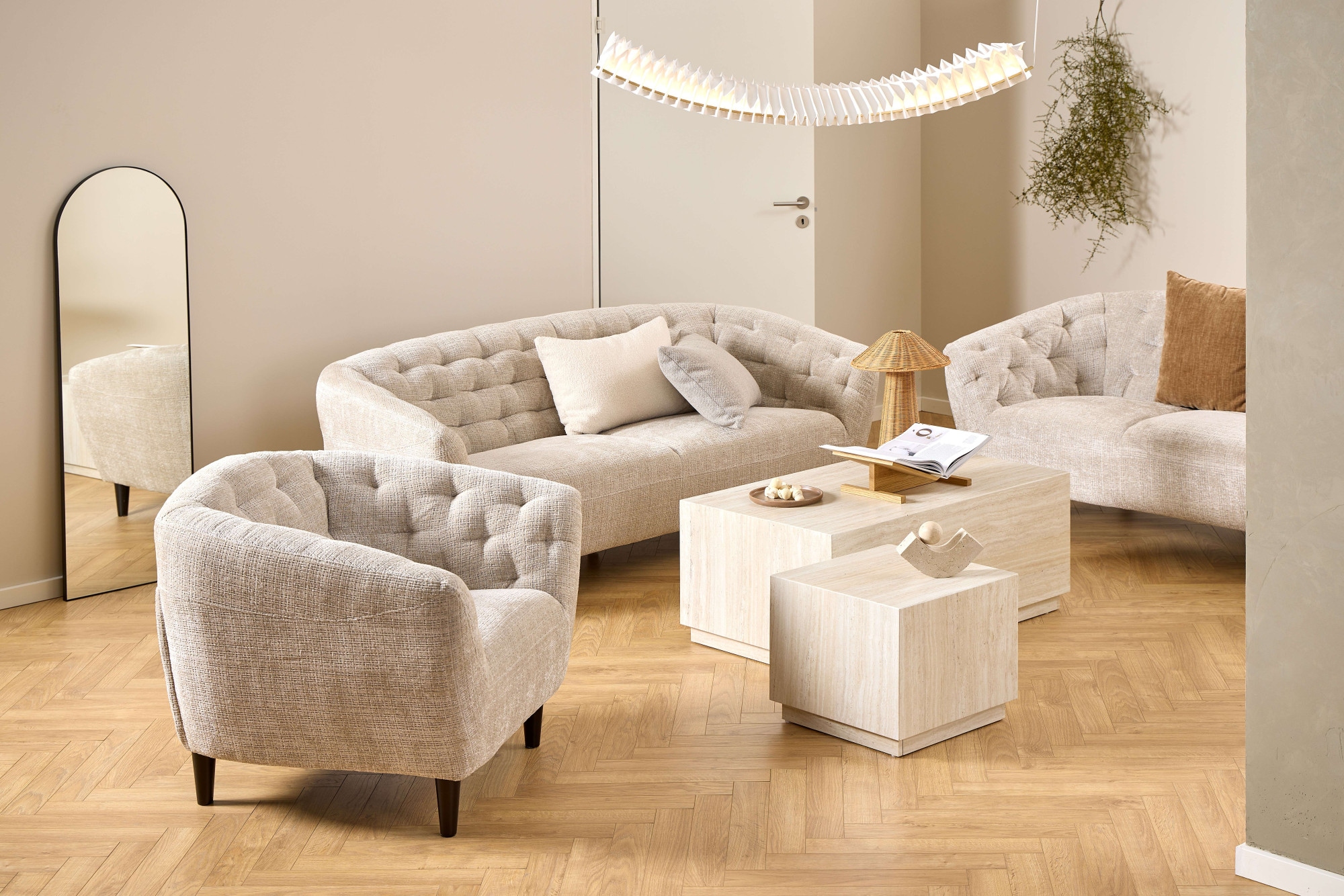 ACTONA GROUP Loungesessel »Ria«, 1-Sitzer, Chenille beige, mit Rautenheftung und Taschenfedern
