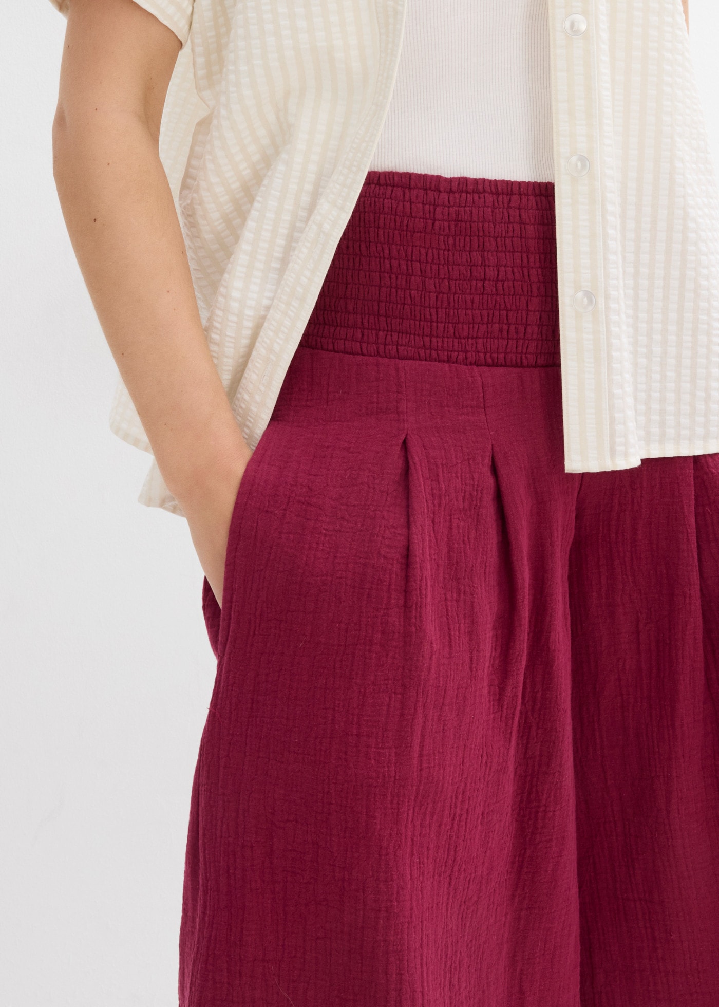 bonprix Caprihose  mit breitem Gummibund, aus reiner Baumwolle, Loose Fit Passform