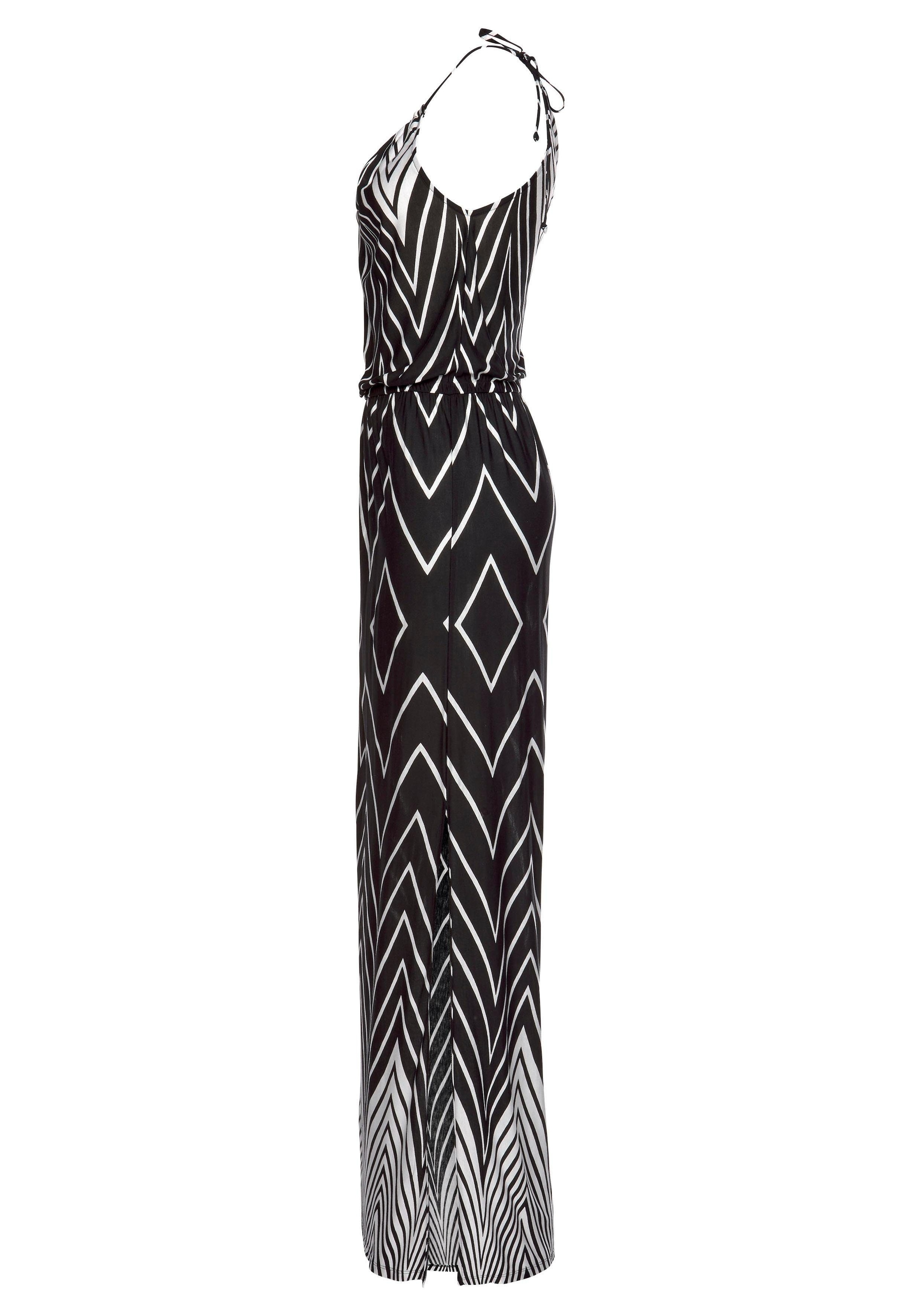 LASCANA Maxikleid, im Schwarz-Weiß-Design mit Schlitz, Sommerkleid, Strandkleid