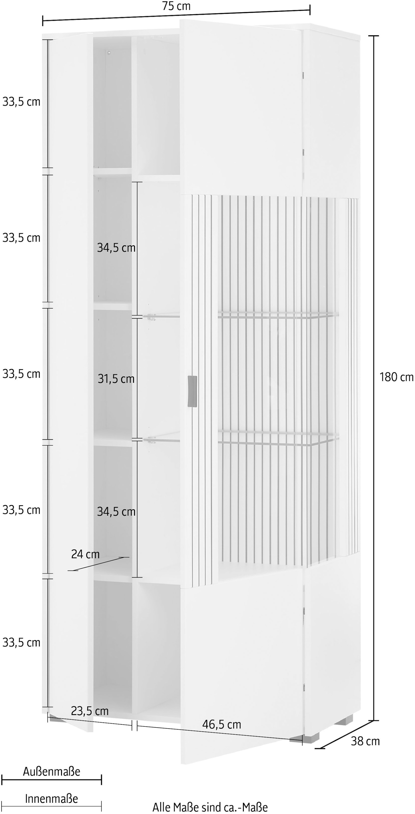 INOSIGN Stauraumvitrine »Hudson«, in moderner Trendfarbe, Griffe aus Metall (Schwarz), Höhe 180 cm